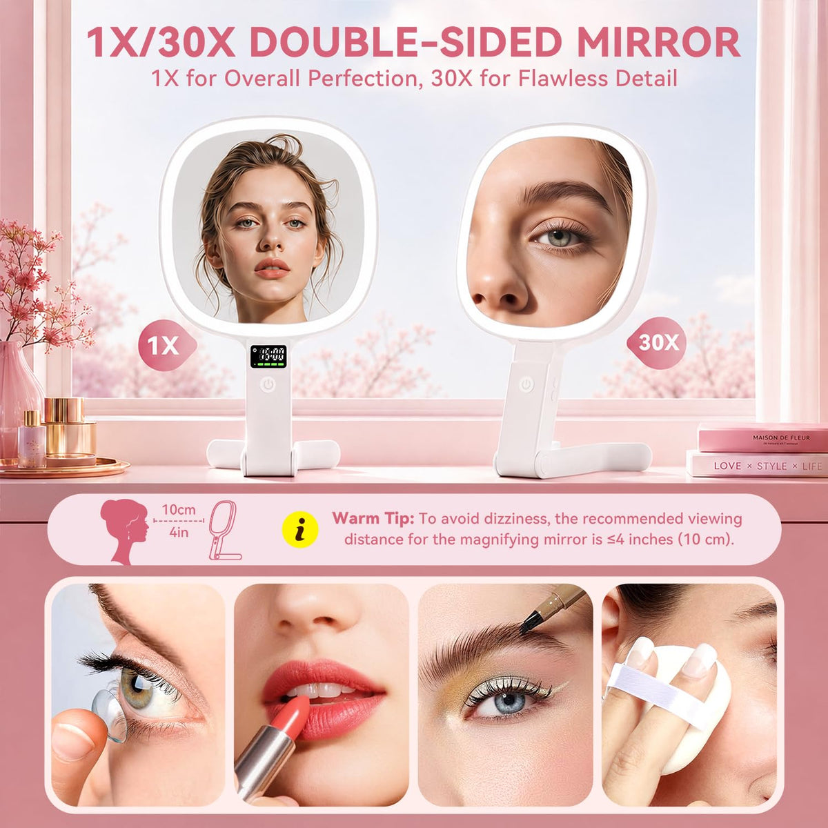 Auxmir 30X 1X Travel Makeup Mirror with Lights LED Display 3 - Auxmir Official Imagery - 4