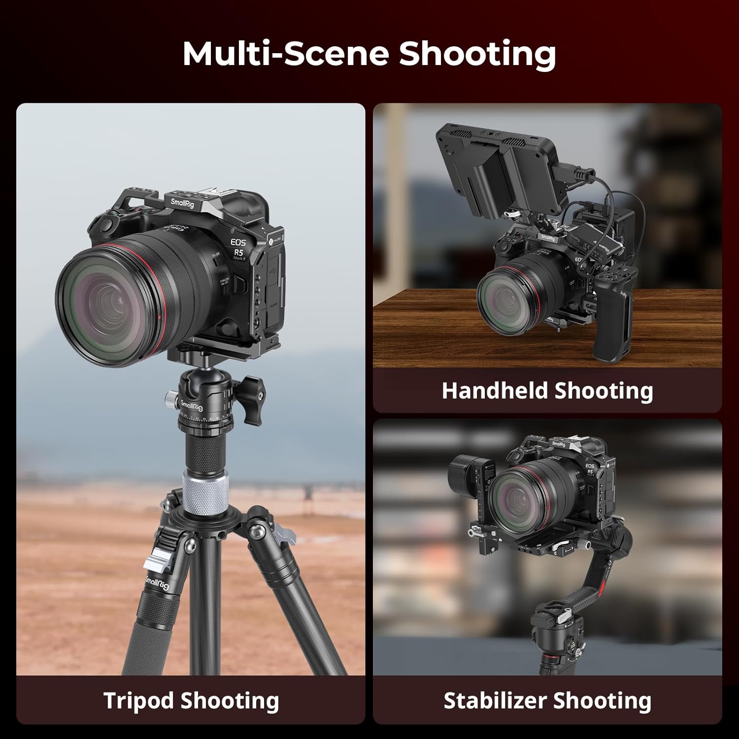 SmallRig R5 II camera cage for Canon R5 Mark II, aluminum alloy video cage with multiple mounting points and ergonomic design.