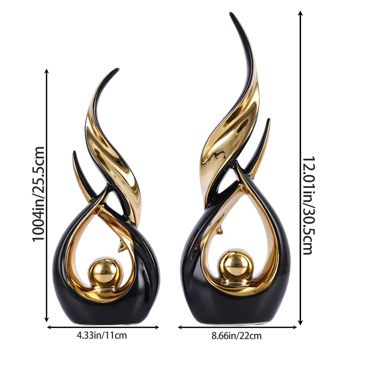 2 Piece Abstract Black and Gold Home Decor Ceramic Abstract - DOVDOV Official Imagery - 4