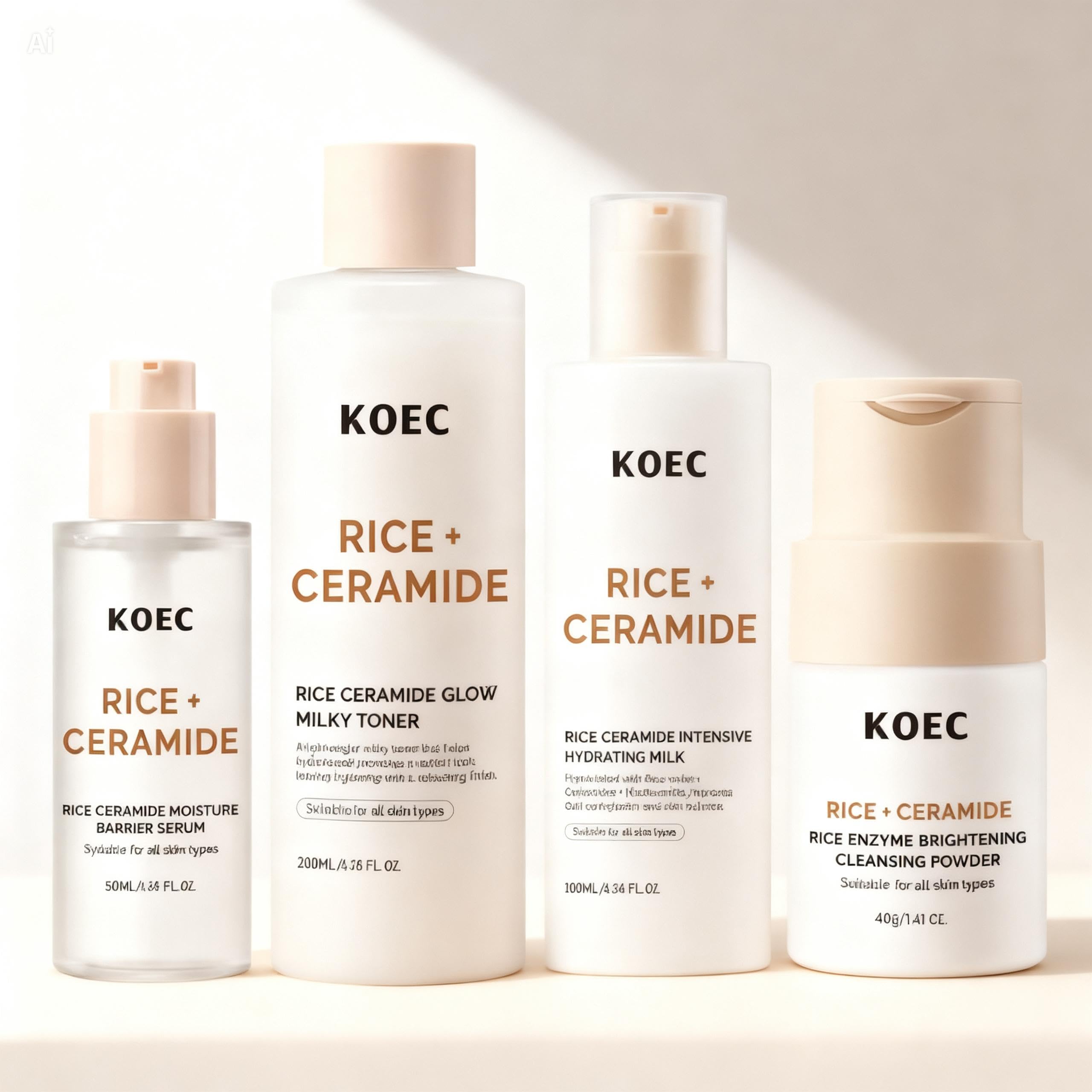 Rice Korean Skincare Set, 4-Step Routine with Face Wash, Toner - BEAUTIVANA