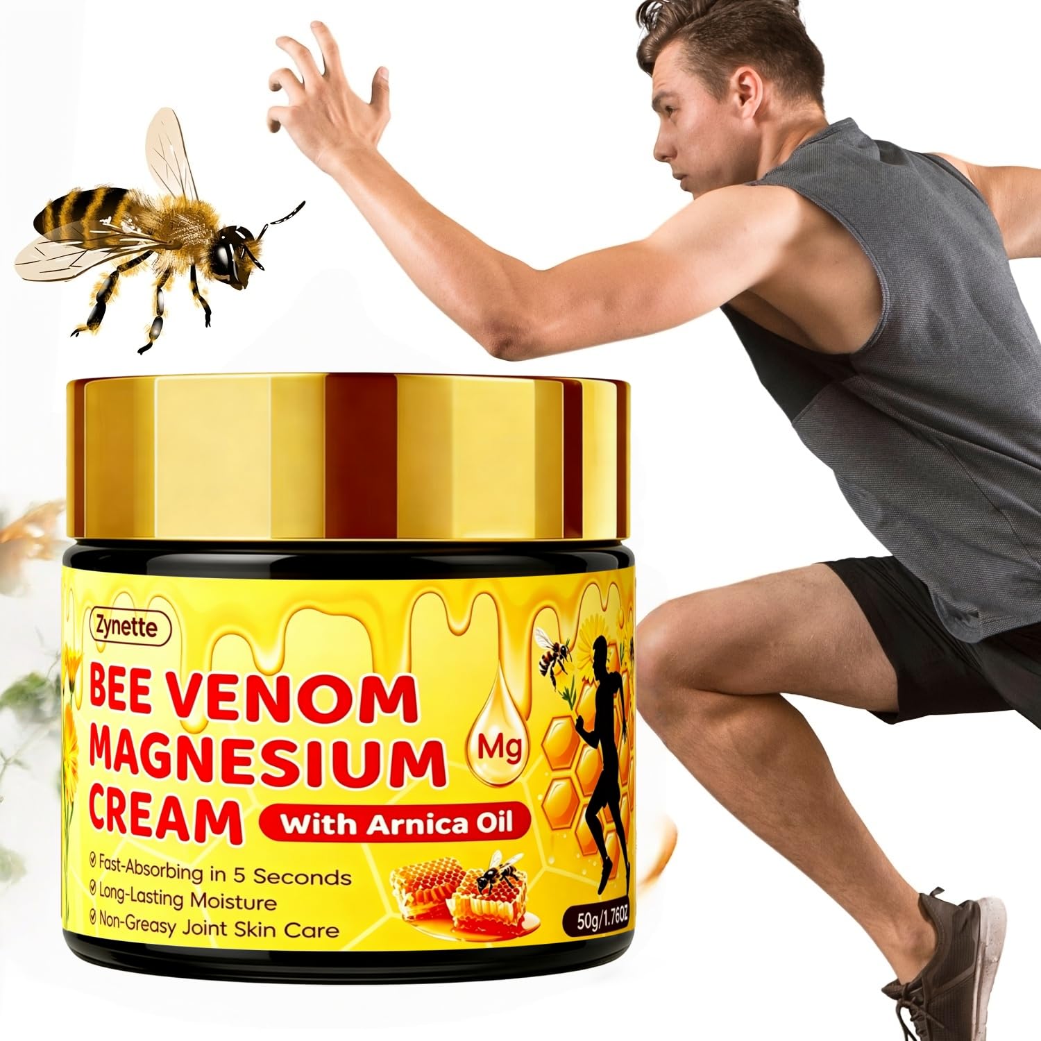 Zynette Bee Venom Magnesium Cream with Arnica Oil Collagen Retinol Anti-aging Moisturizing Cream Deep Hydration Firming Lifting Brighten Smooth Facial Tightening Cream for Joint Skin Care