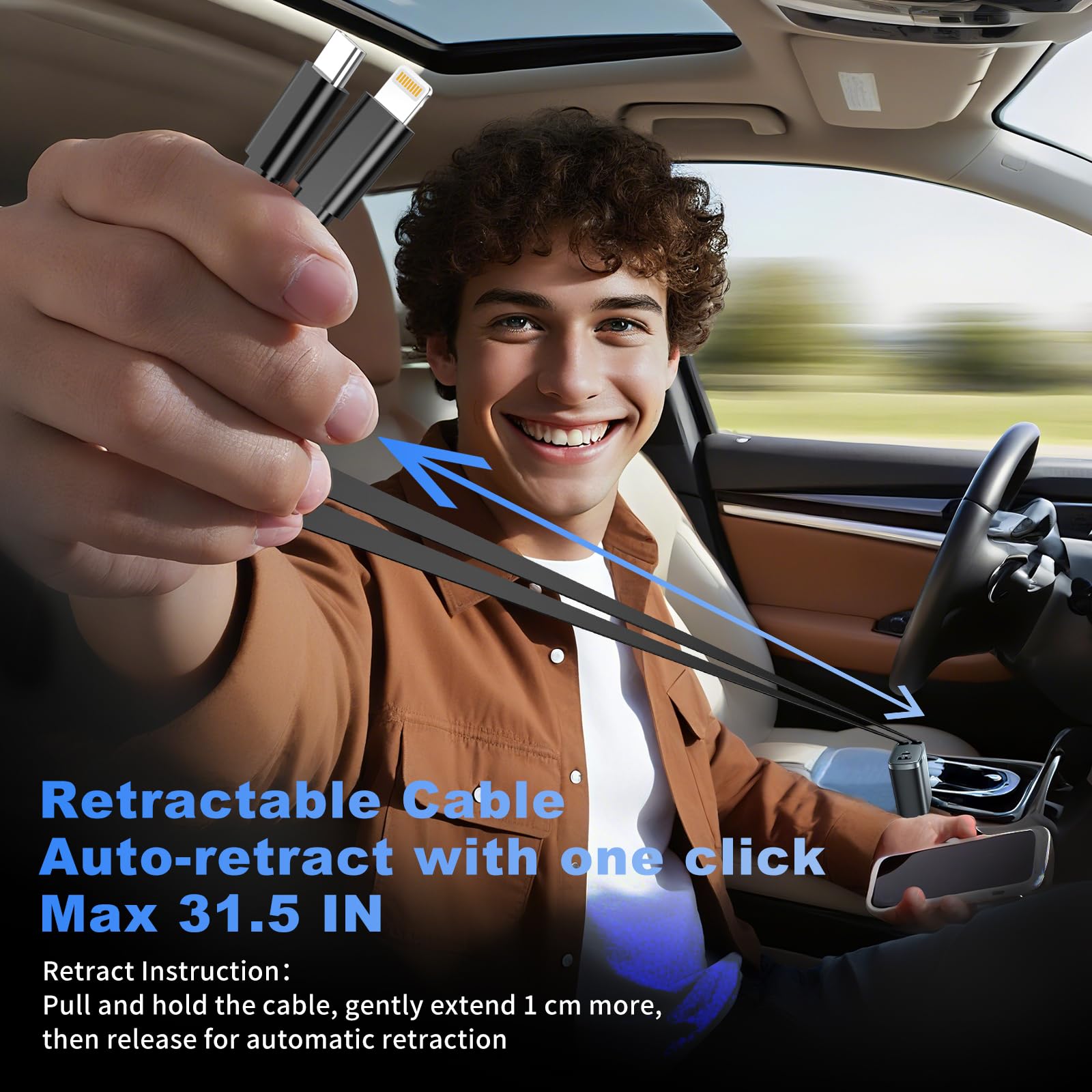 Estbuc 84W Retractable Car Charger, 4-in-1 Car Charger Adapter US - Estbuc Official Product View 3