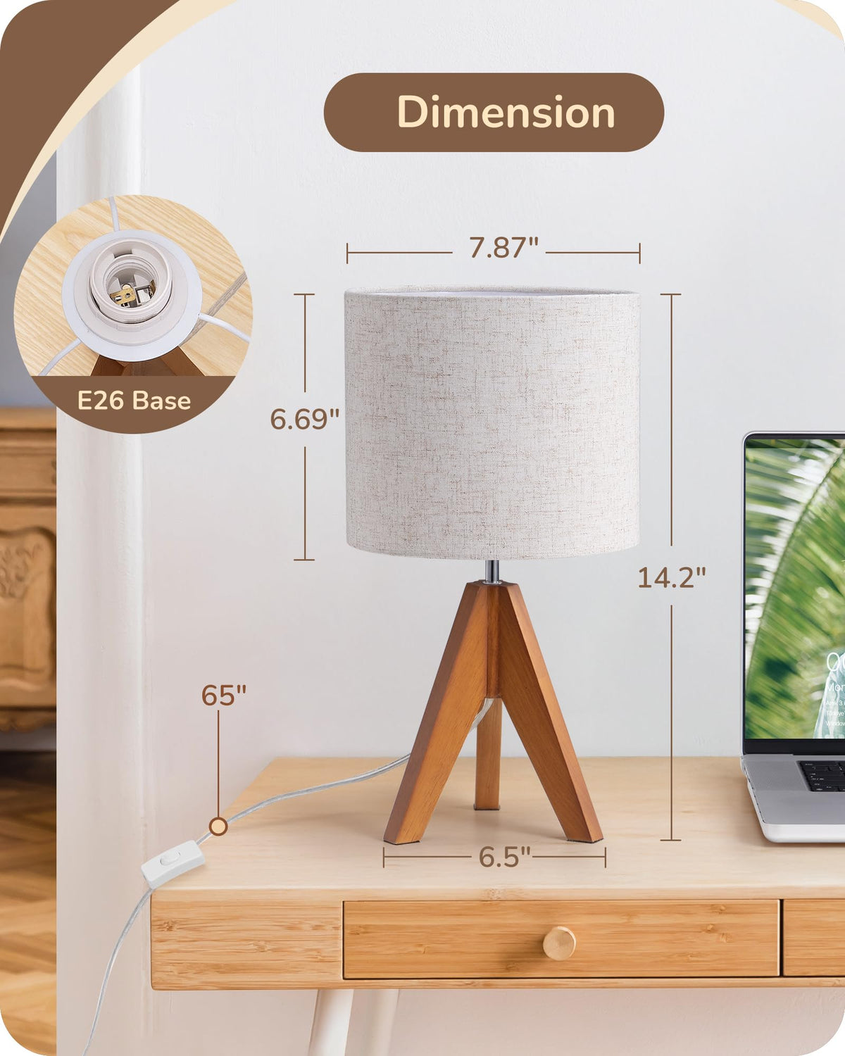 EDISHINE Tripod Table Lamp Small Cute Bedside Lamp 14 2 Inch - EDISHINE Official Imagery - 6