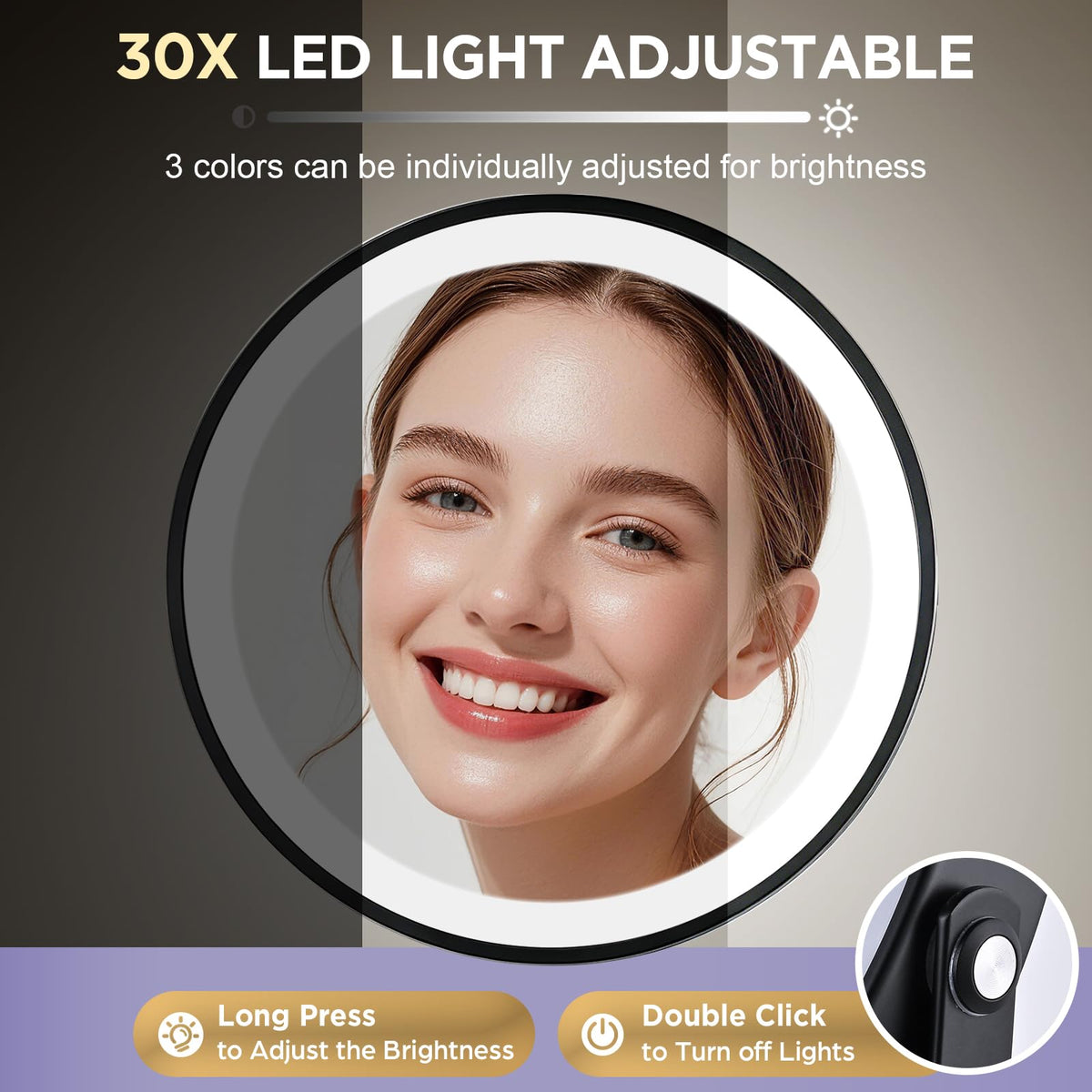 30X Magnifying Mirror with Lights Matte Black 8 Dual Sided - DASLAVA Official Imagery - 7
