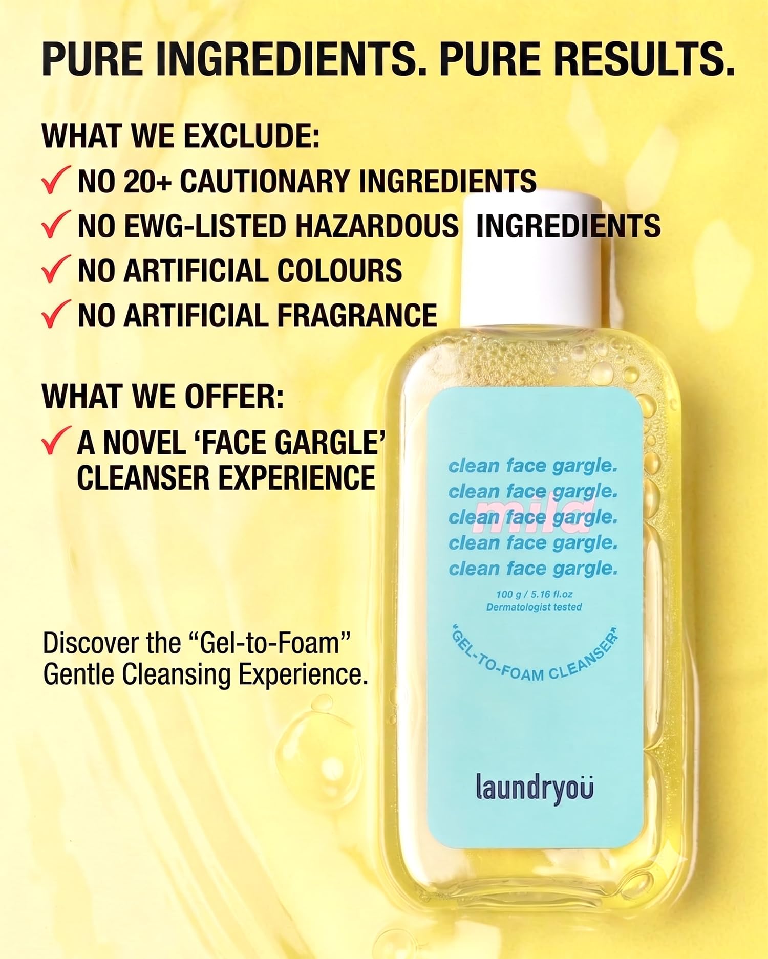 Mild Gel-to-Foam Facial Cleanser – Hydrating PHA Face Wash with - LAUNDRYOU