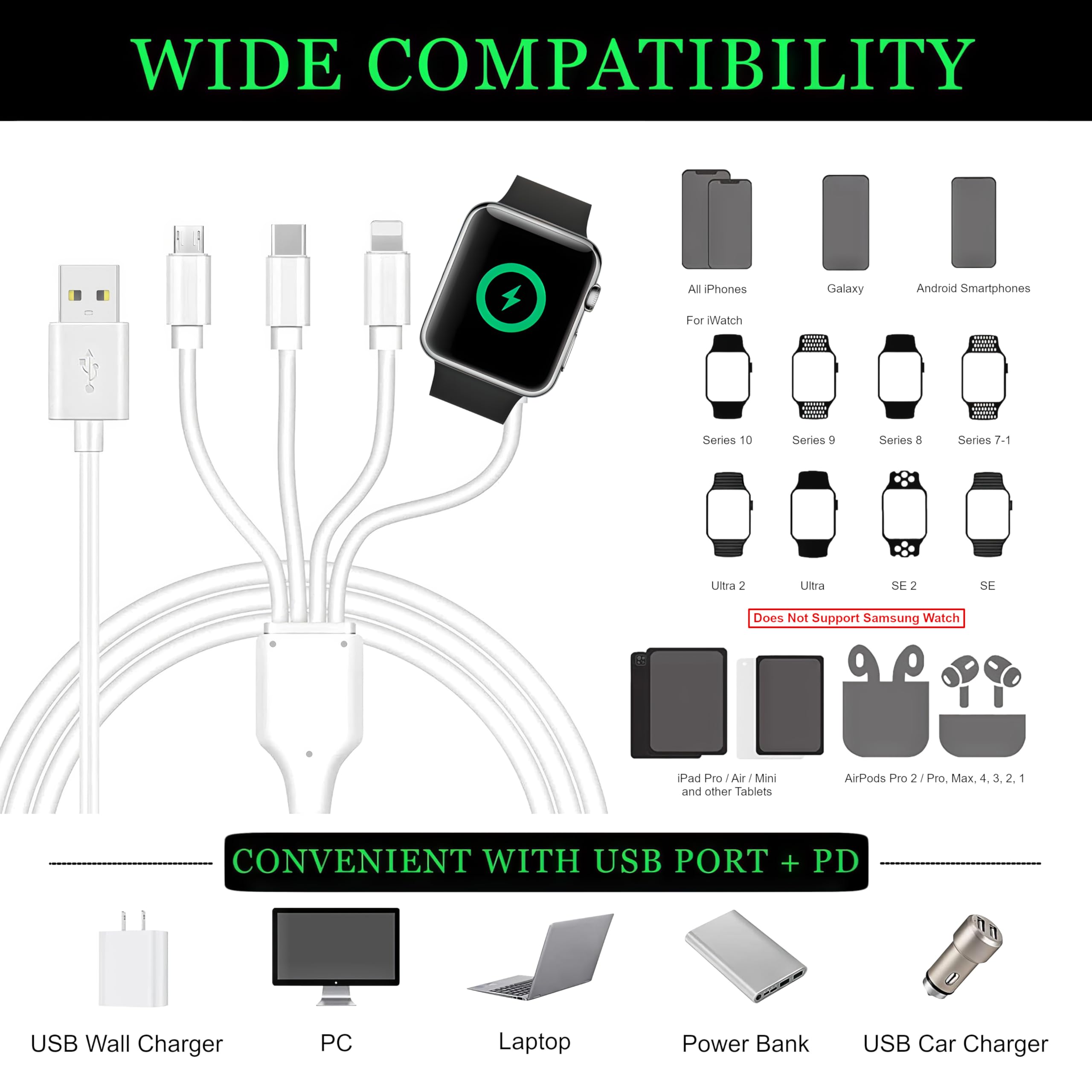 TOP-UP 4 in 1 Watch & Phone Charger Cable – Travel Essentials Multi Ch - View 8
