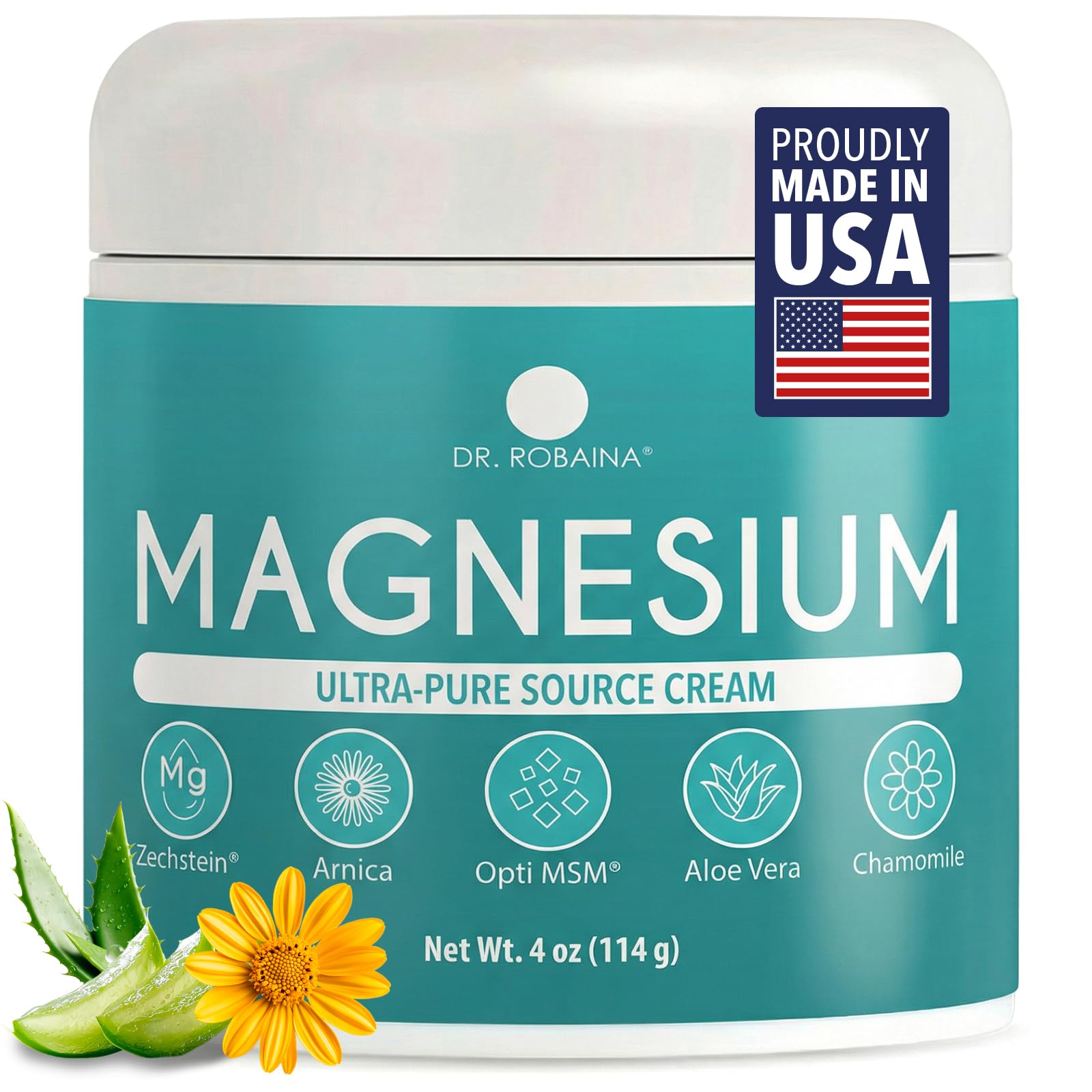 Dr. Robaina Magnesium Cream – Zechstein Magnesium Chloride with Arnica & OptiMSM for Post-Workout Muscle Comfort & Daily Wellness, 4 oz