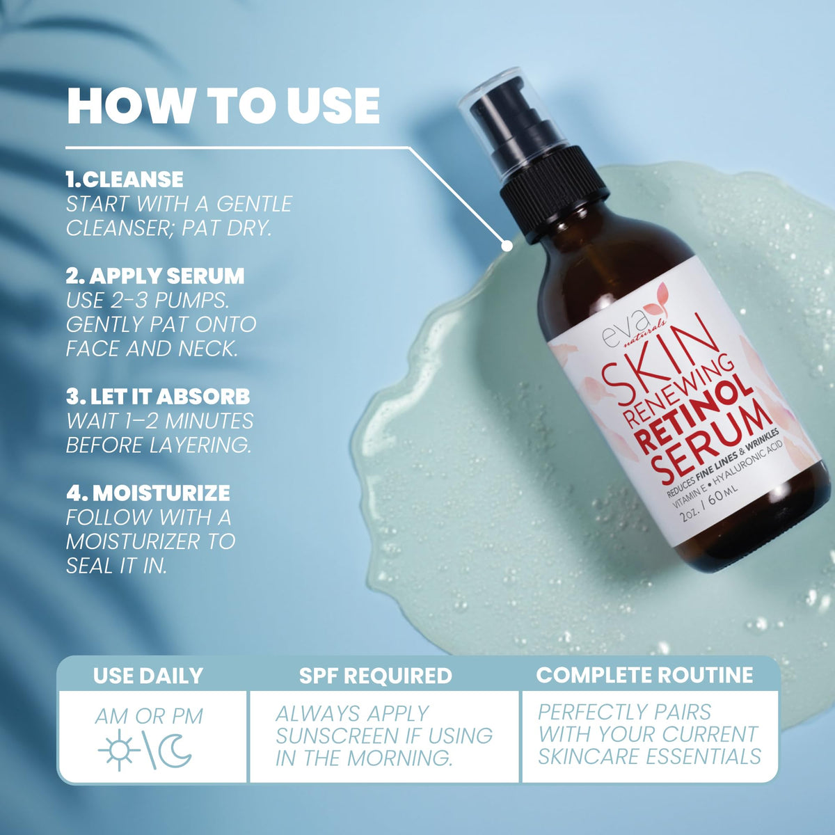 Eva Naturals Retinol Serum Hyaluronic Acid Fine Lines 2 oz 2 - Eva Naturals Official Imagery - 6