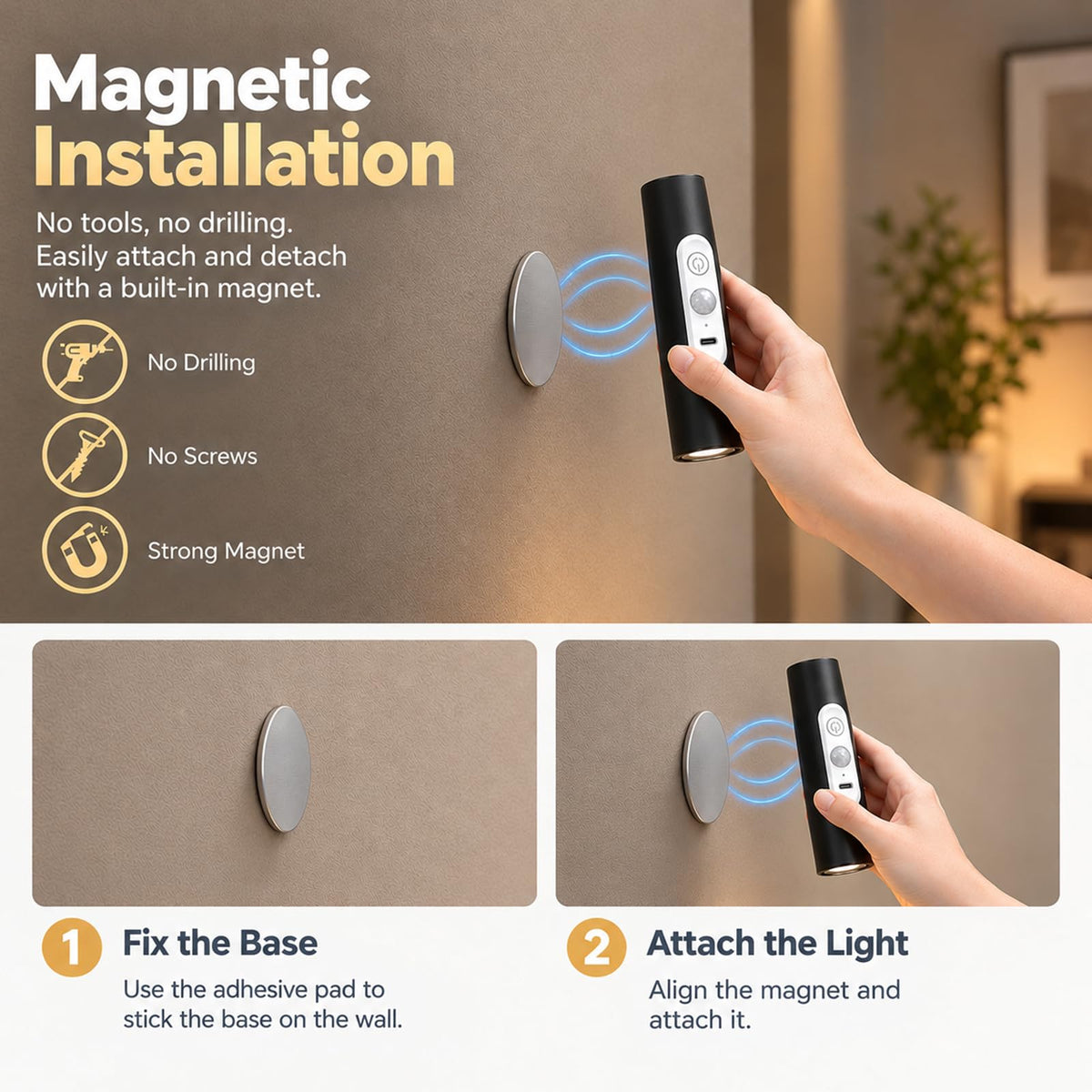 WOBSION Rechargeable Motion Sensor Wall Lights Indoor with - WOBSION Official Imagery - 8