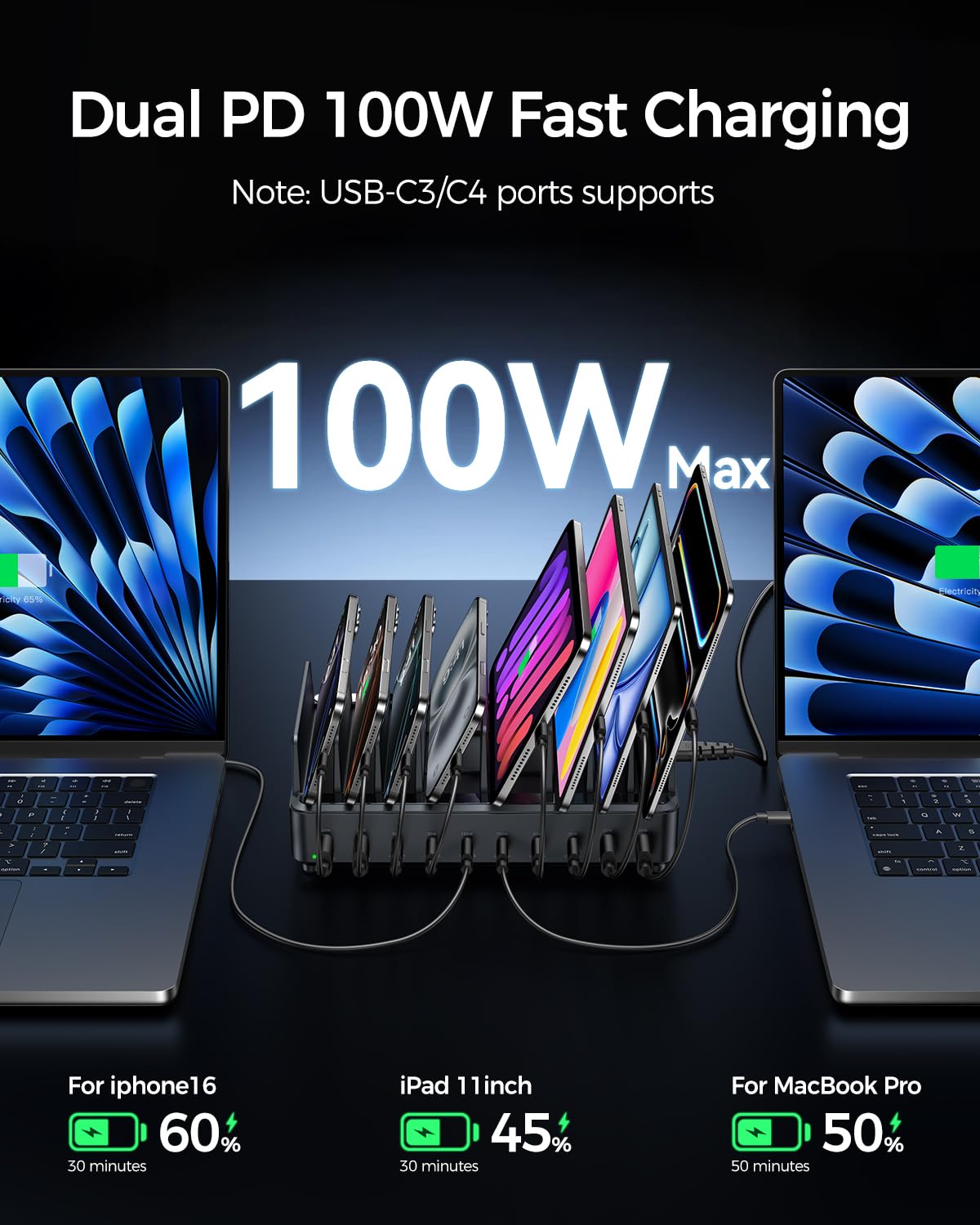 Rocoren 400W 10 Port Charging Station Dual PD 100W Dock w 6 - Rocoren Official Imagery - 6