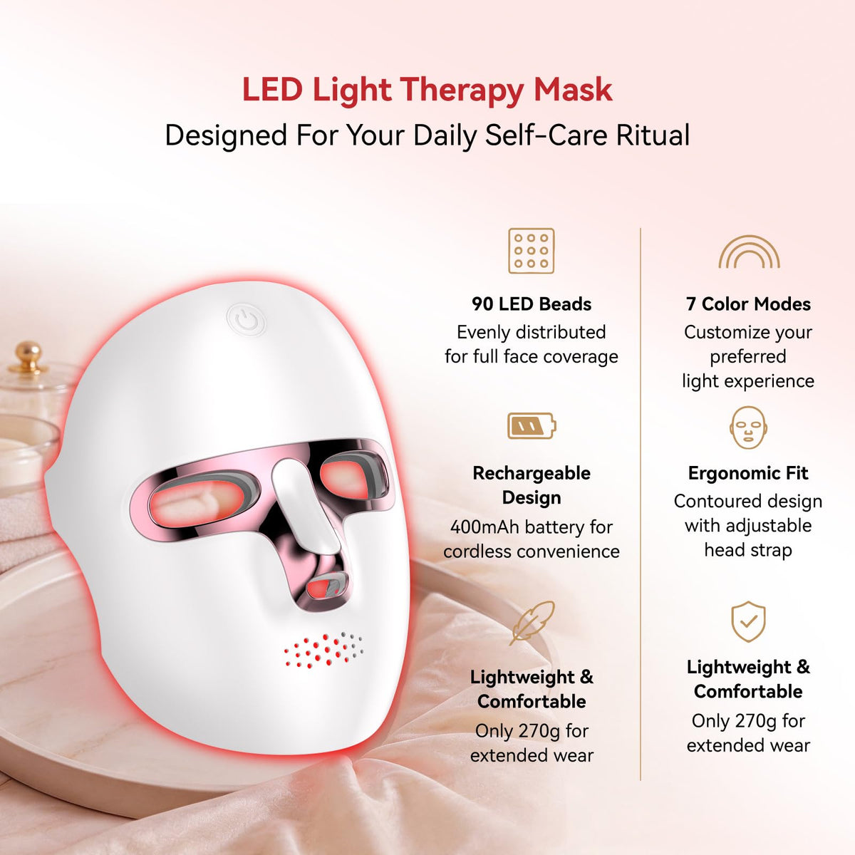Led Mask Light Therapy Cordless Rechargeable Face Mask with - ViLeeLia Official Imagery - 3