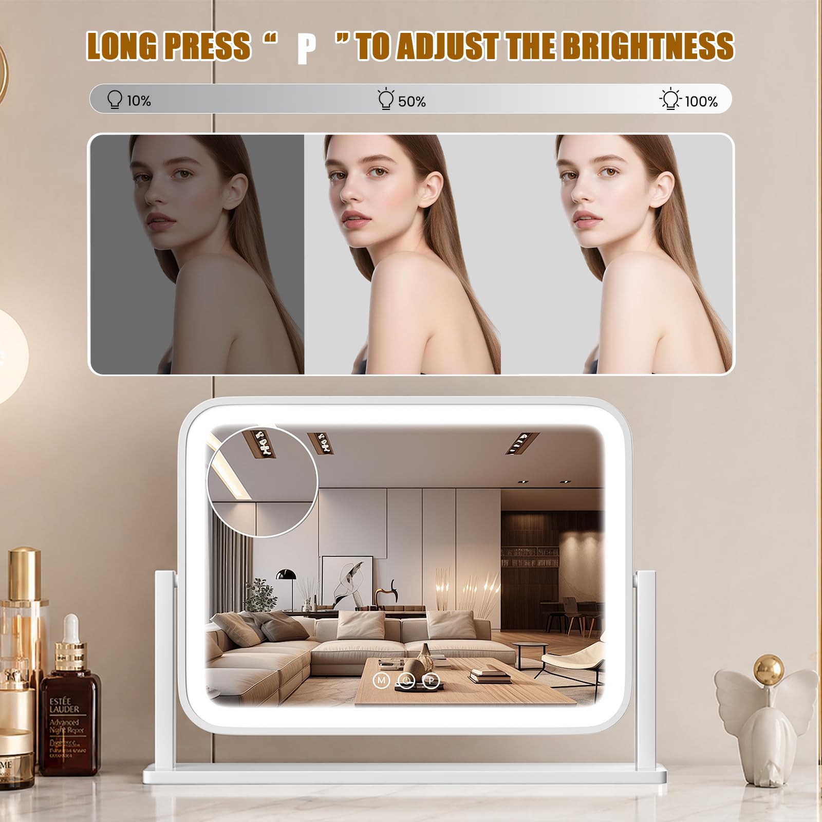 Bearolve Vanity Mirror with Lights, 16.5"×12.2" LED Makeup Mirror - Bearolve Official Product View 4