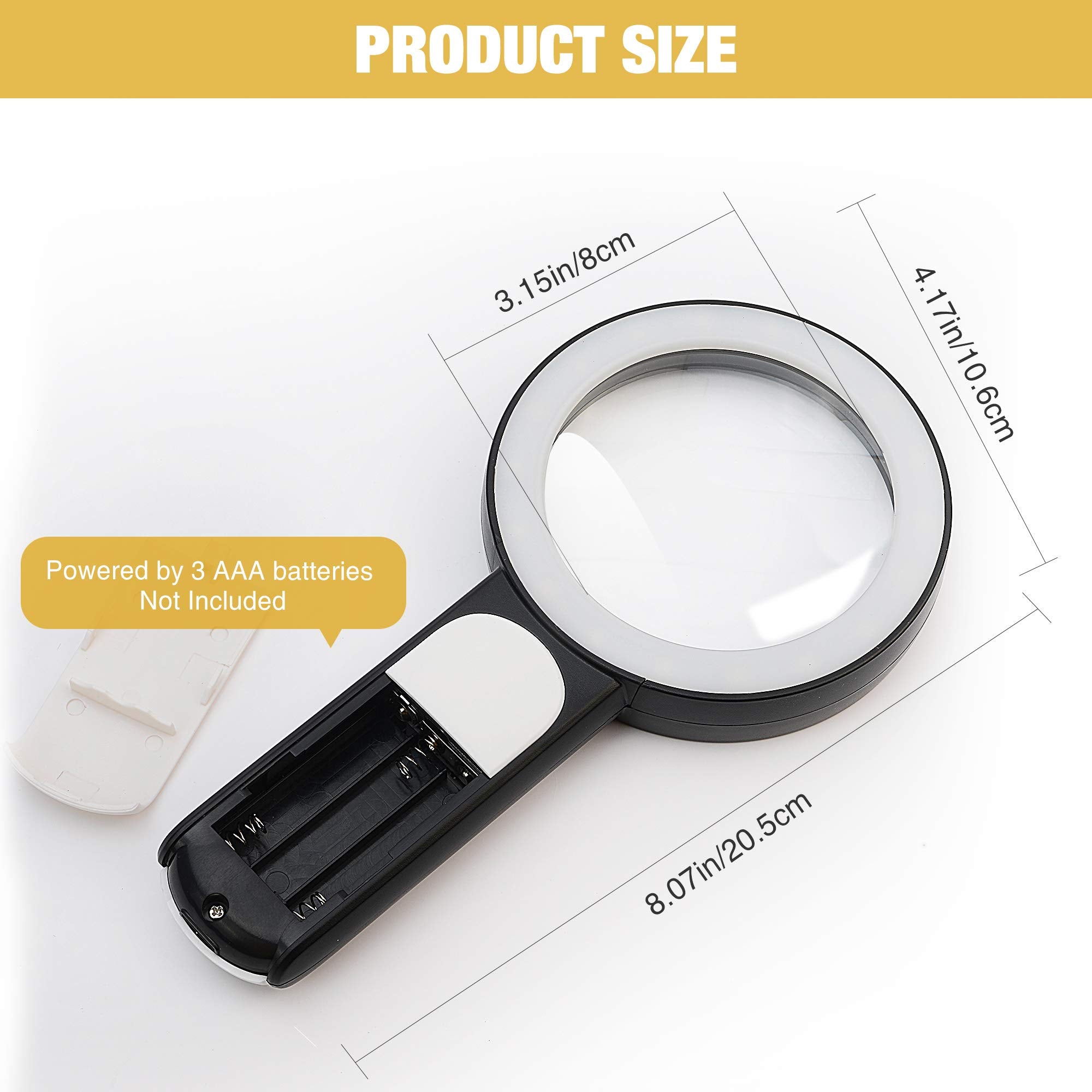 JMH Magnifying Glass with Light, Handheld Large Magnifying Glass - JMH Official Product View 2