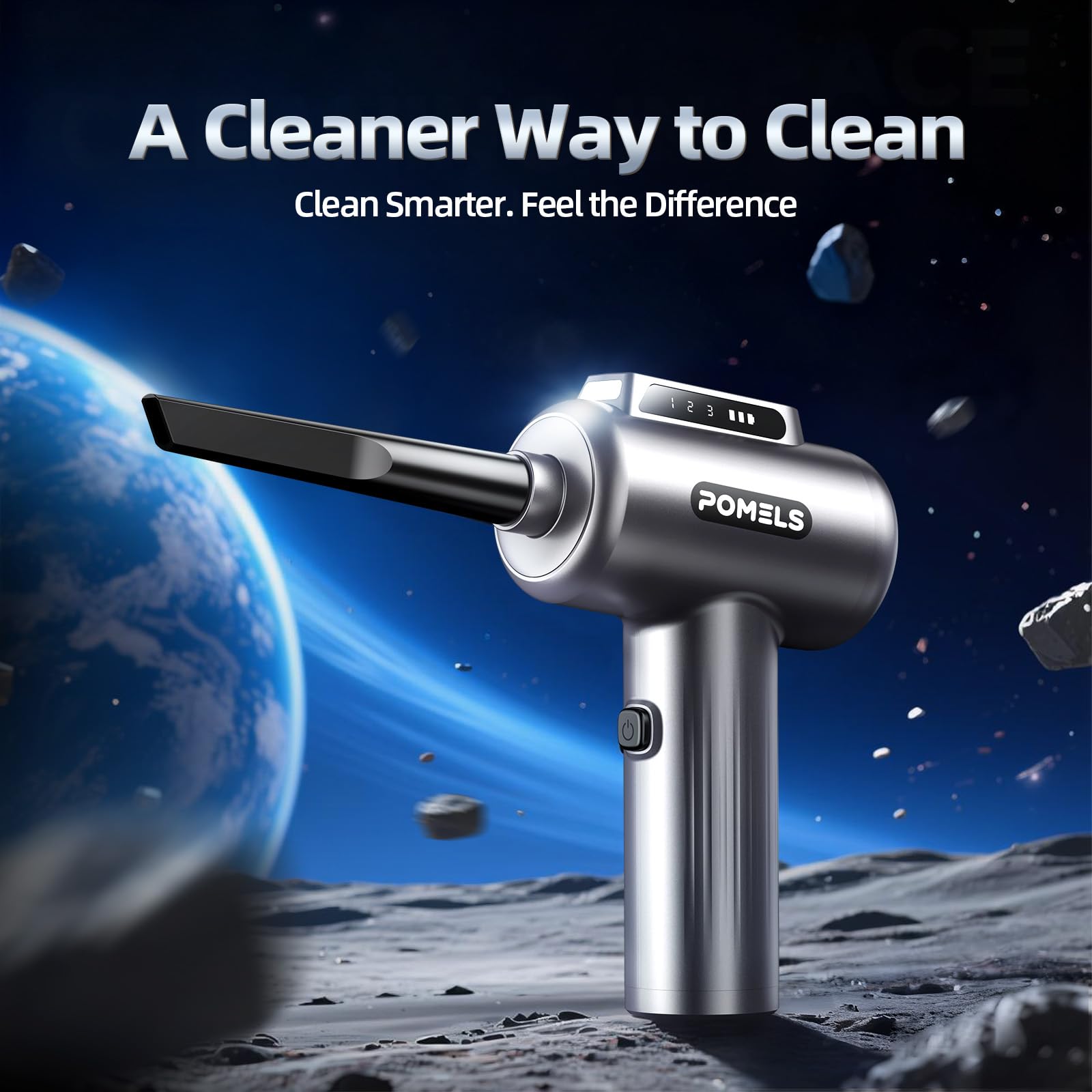 POMELS compressed air duster with LED light, 110000RPM electric blower, 3-speed, cordless mini cleaner for computers, keyboards, and cars.