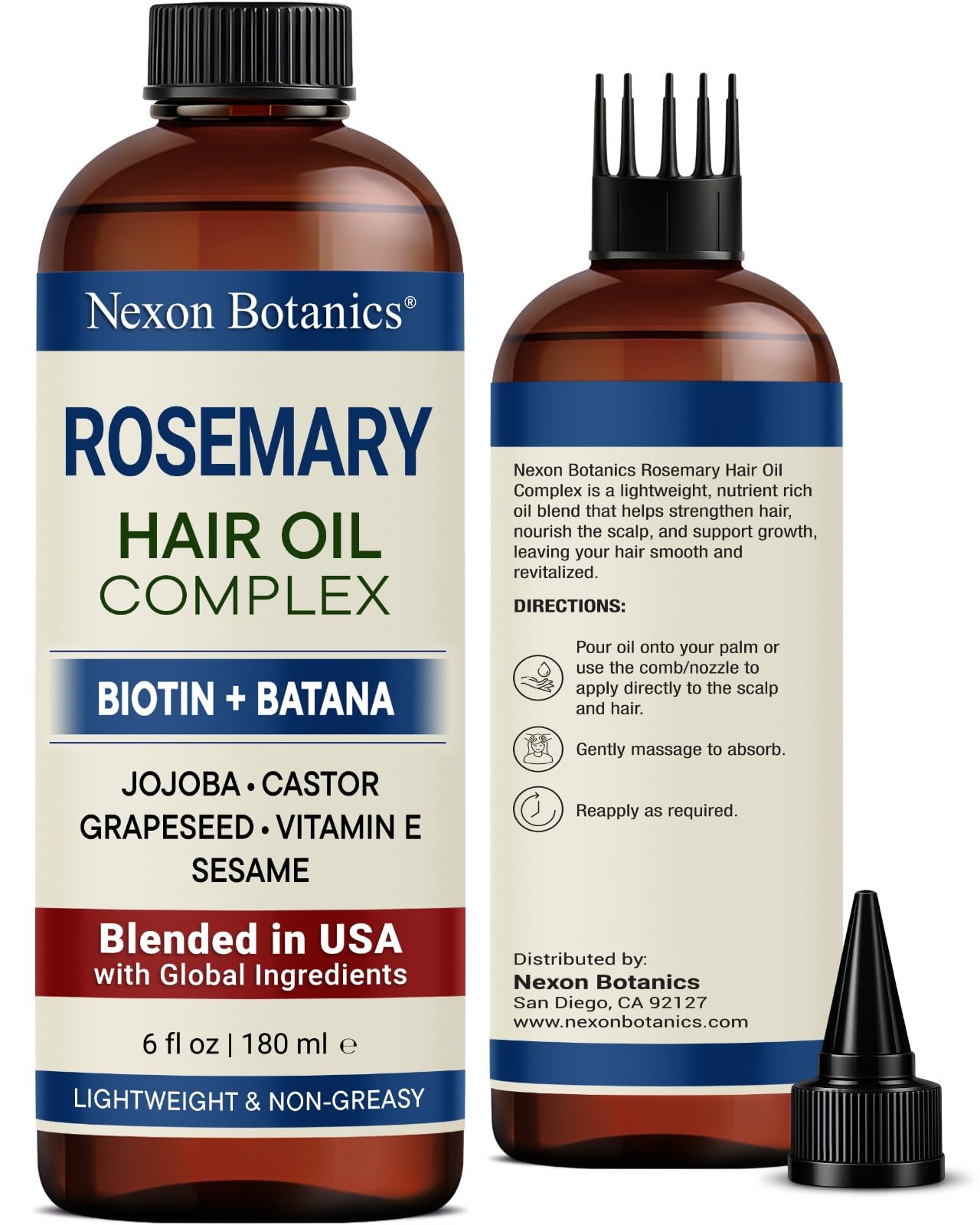 Nexon Botanics Rosemary Hair Oil 6 Fl Oz - Scalp Blend with Biotin & Batana & Cas - Nexon Botanics Official Product View 2