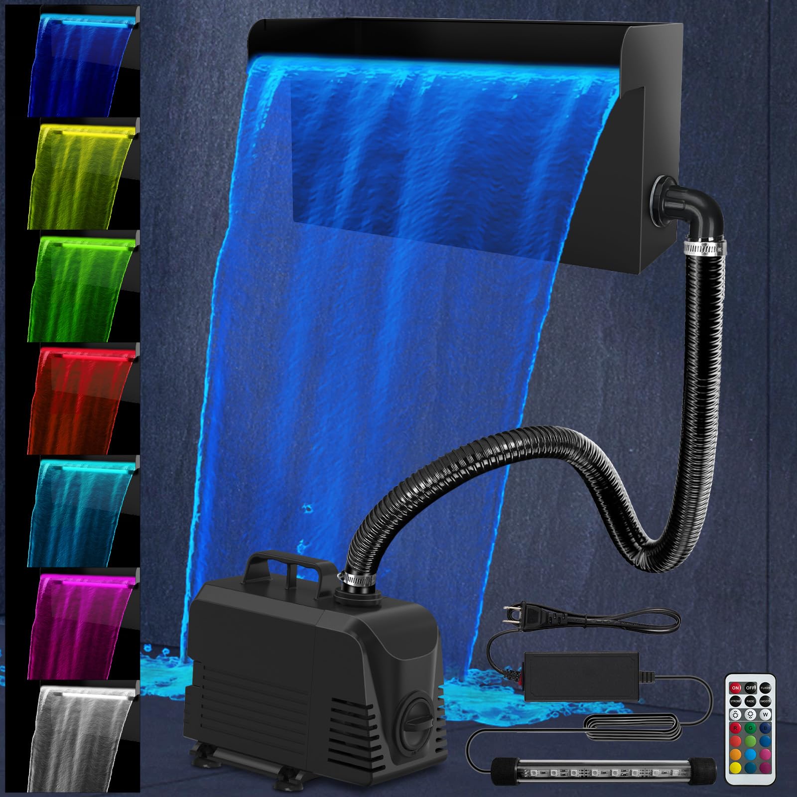 AquaMiracle Pond Waterfall Kit with LED Lights, All-in-1 Stainles - AquaMiracle Official Product View 1