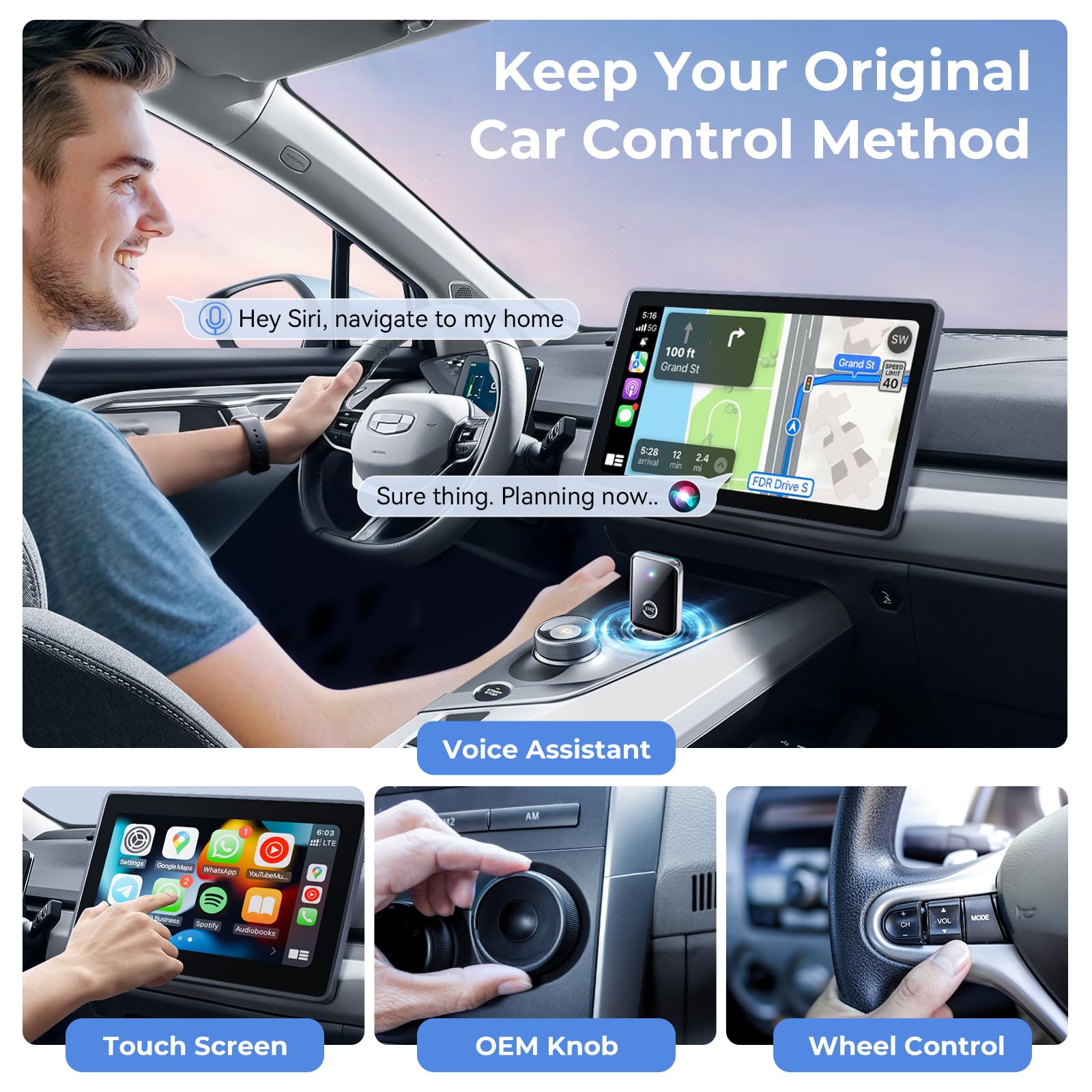 CZOCPOS Wireless Carplay Adapter for iPhone, 2 in 1 Plug and Play by CZOCPOS - Angle View 4