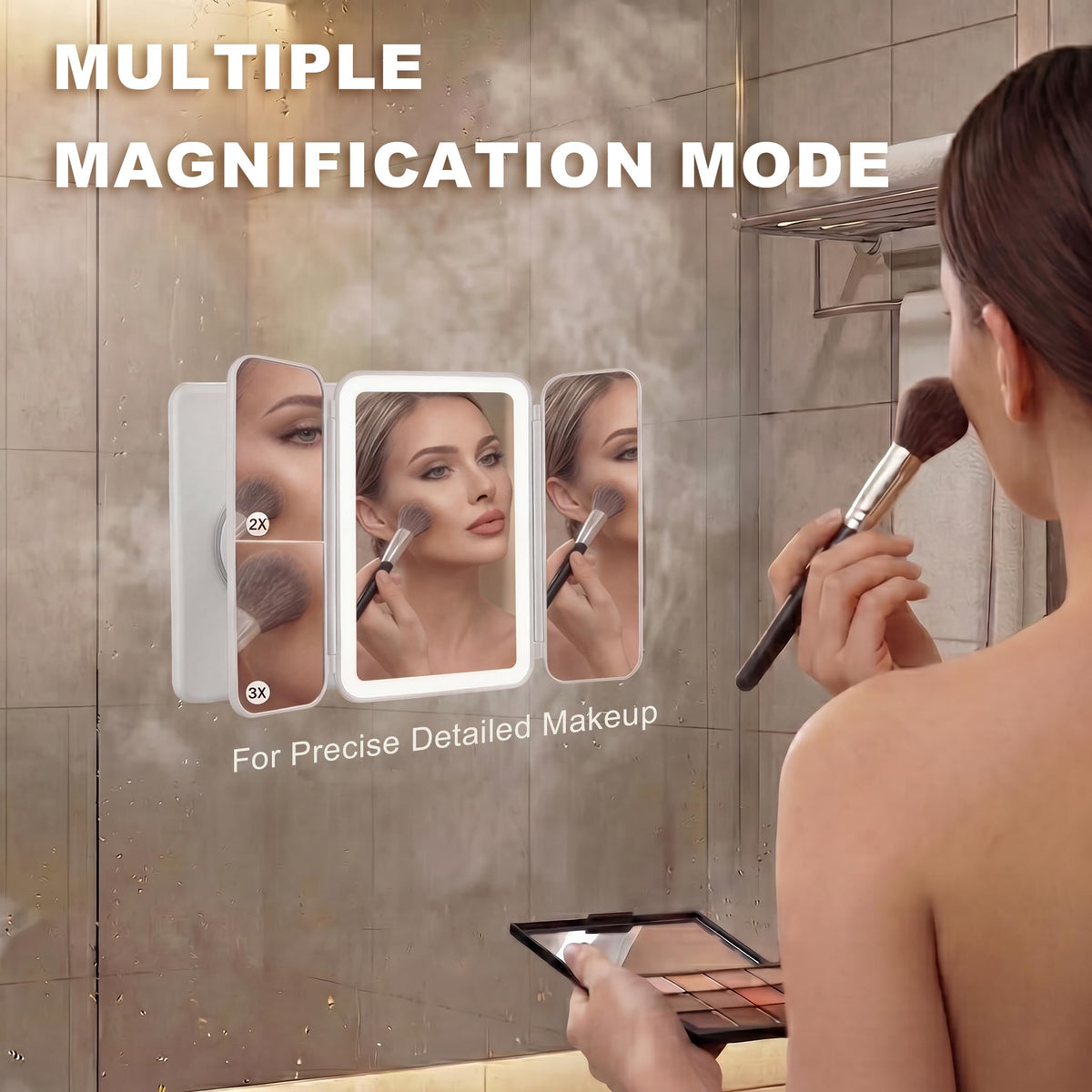 LED Shower Mirror with Lights for Bathroom Trifold Vanity - Hoxutym Official Imagery - 7