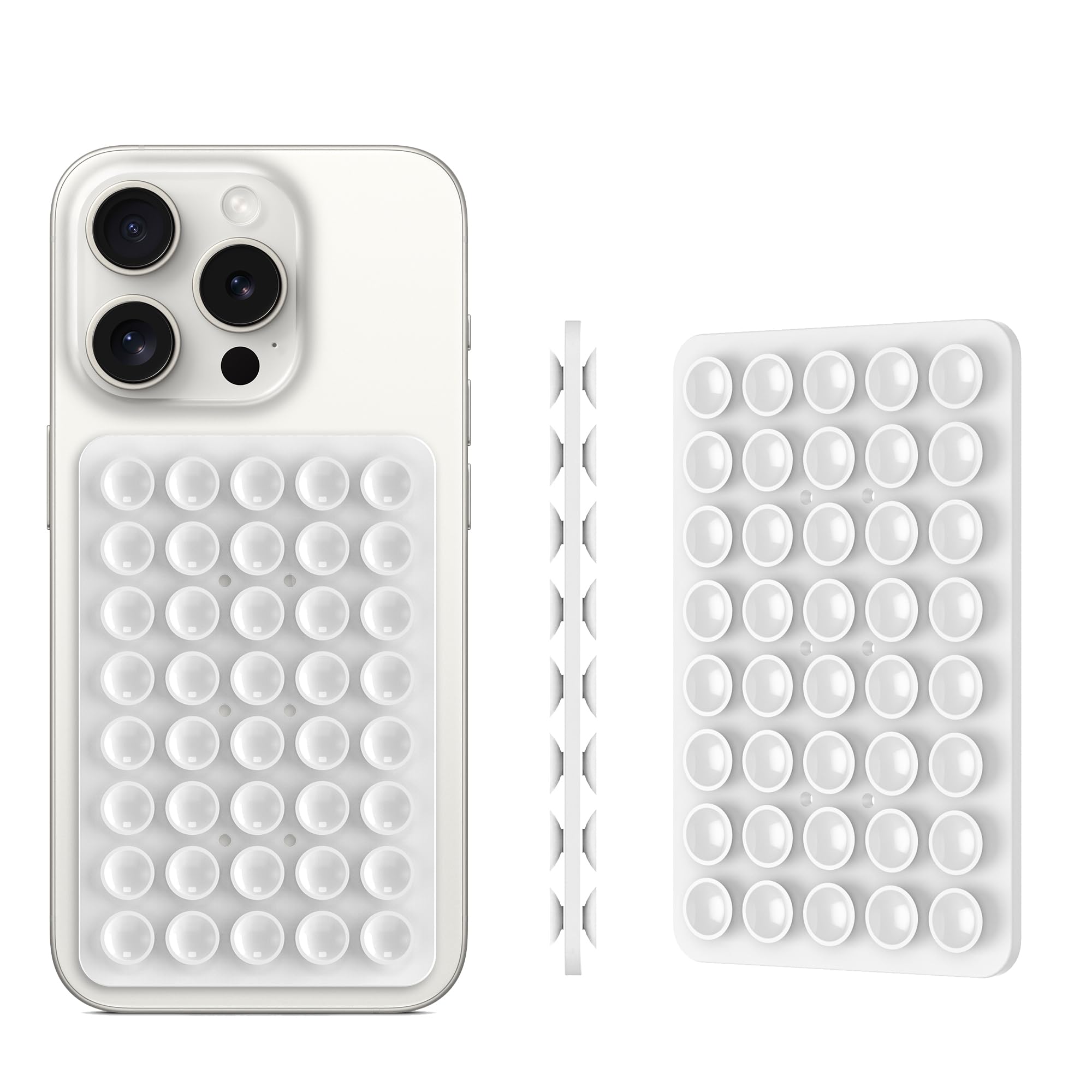 CMZZ double-sided silicone suction phone holder mount on shower wall, compatible with iPhone and Android for hands-free selfies.