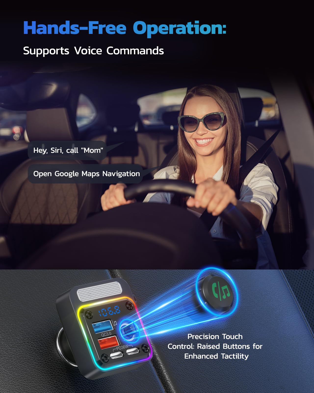 Nulaxy 54W Bluetooth 5.3 Car Adapter, FM Transmitter 4-Port Fast by Nulaxy - Angle View 5