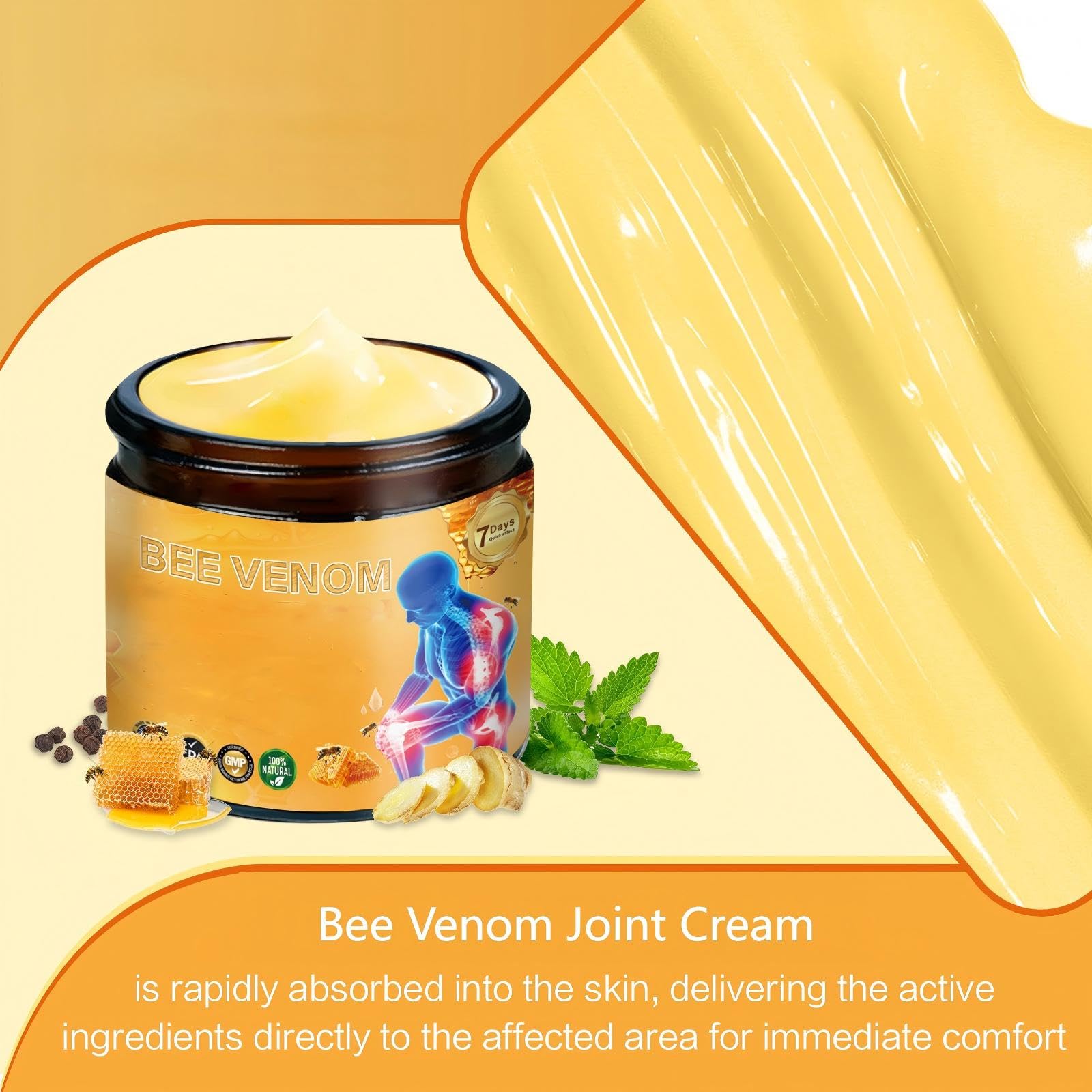 2 Pcs Bee Venom Relief Bone Cream, Bee Venom Joint Relief Cream for Knee, Waist,Back Hand, Feet & Leg Soothing Caref.