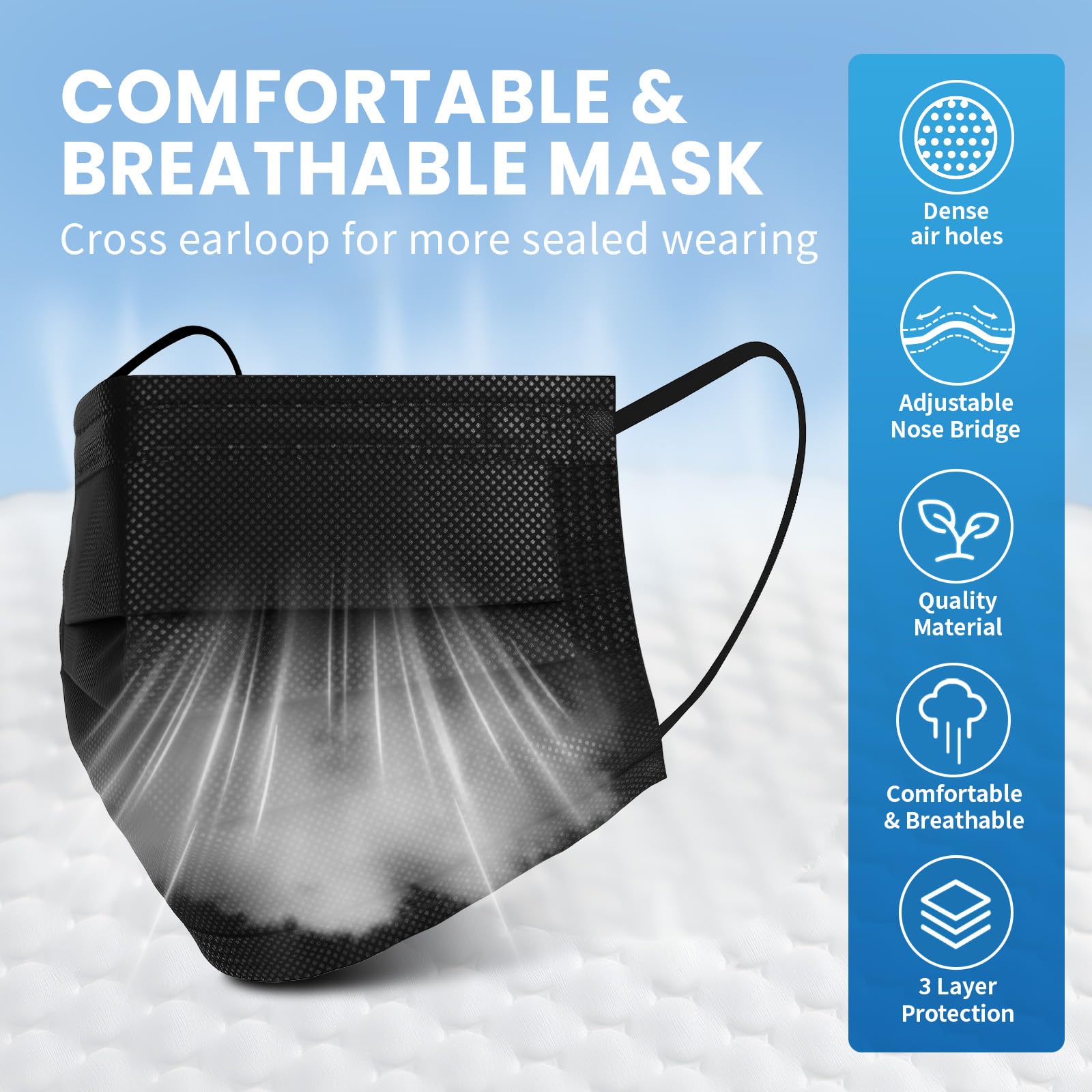 Borje Disposable Face Mask, 100 PCS Black Masks, 3 Ply Protection - Borje Official Product View 6