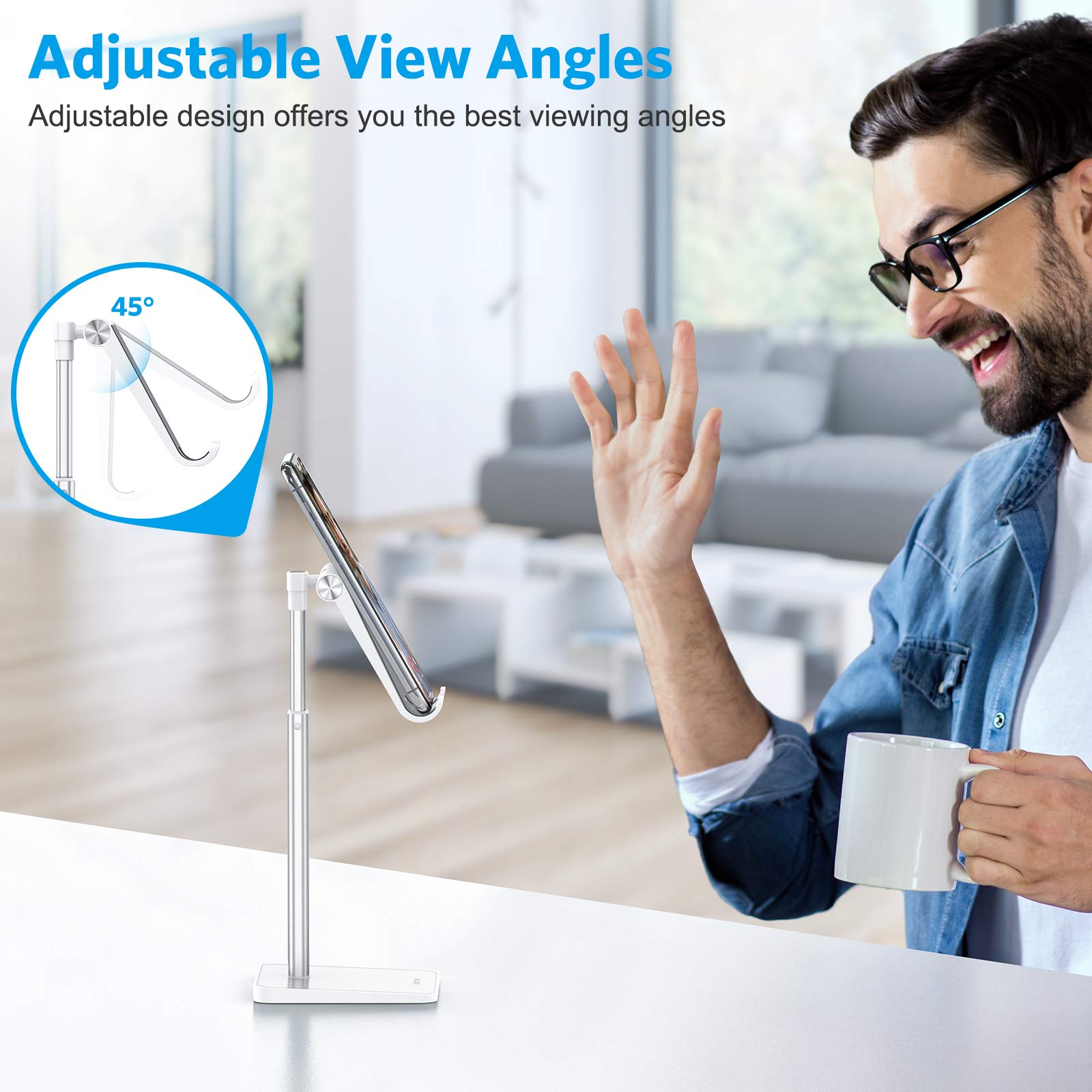 OMOTON CA02 Cell Phone Stand with Charging Hole for Desk Lightwei by OMOTON - Angle View 8