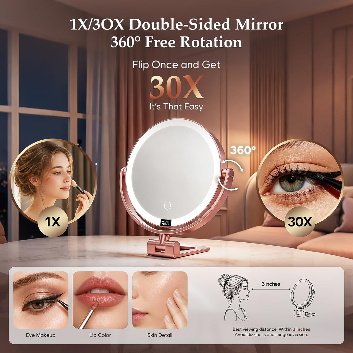 1X 30X Makeup Mirror with Lights Magnifying Mirror - ELYYSORA Official Imagery - 7
