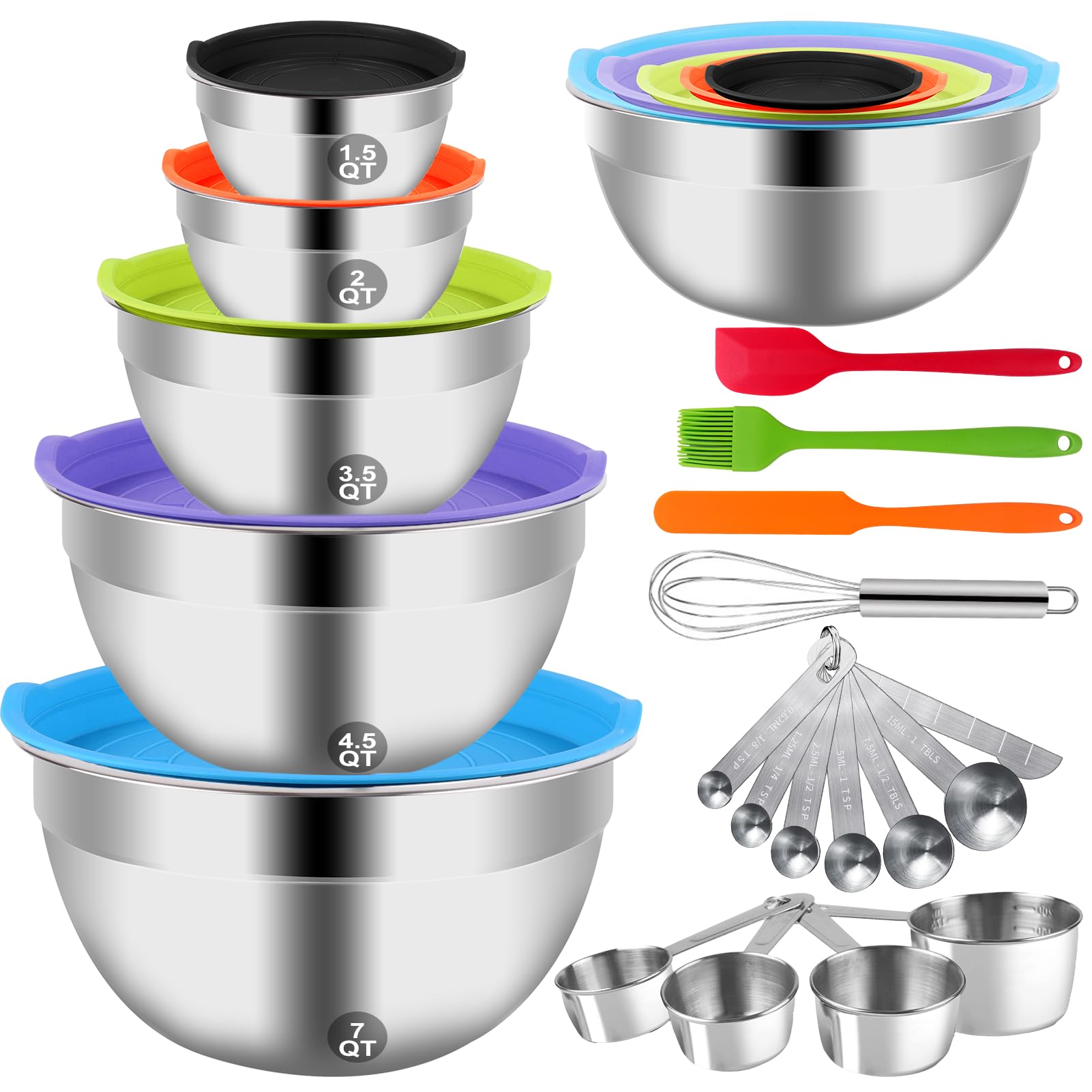 WEPSEN 5-Speed Electric Hand Mixer, 4 Large Mixing Bowls Set, Han by WEPSEN - Angle View 9