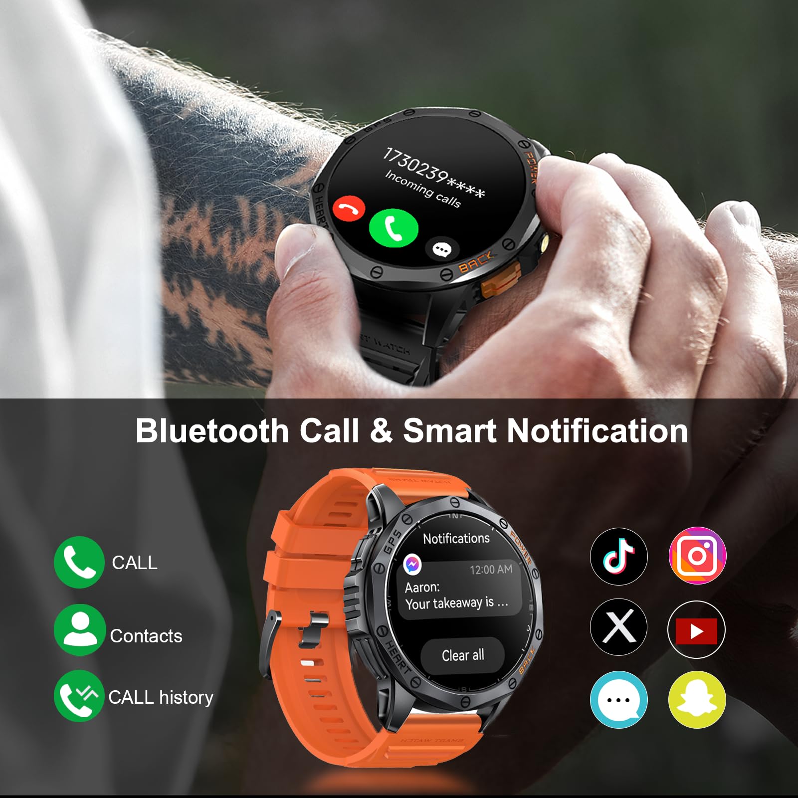 Tiwain Military Smart Watch for Men, Built-in GPS, 30-day standby, 1.4 - View 3