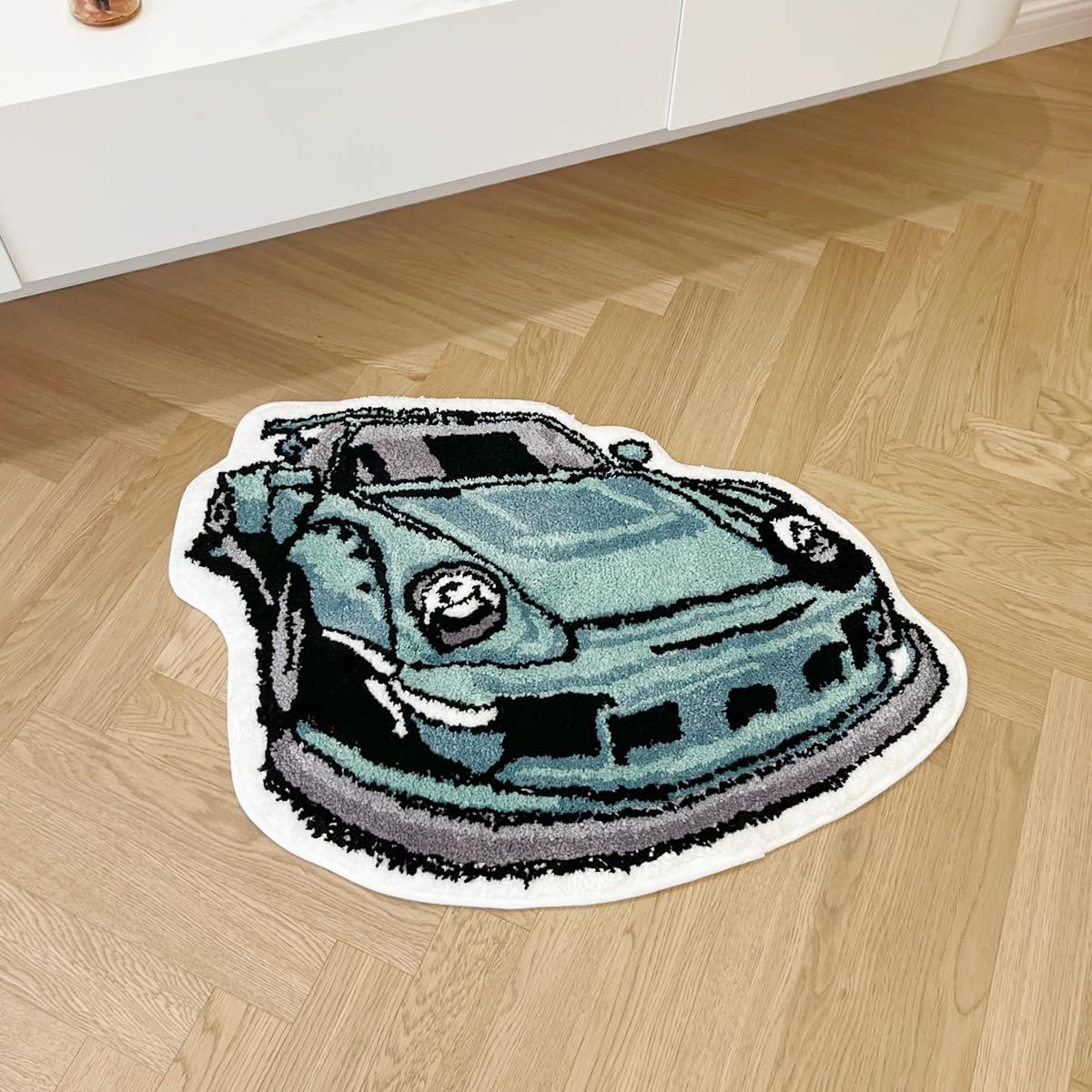 Enthusiast Green Sports Car Shaped Flocking Rug Irregular - LAKEA Official Imagery - 7