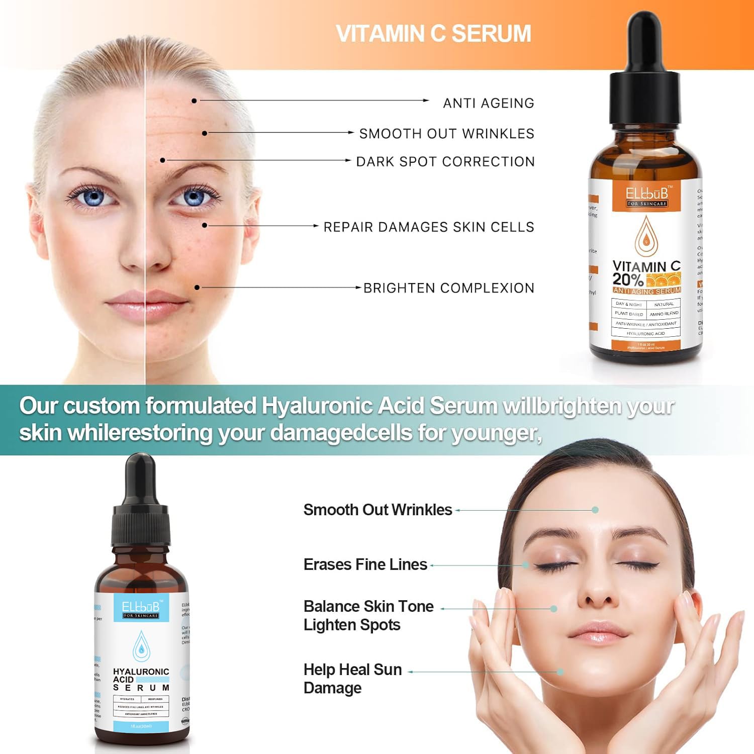 ELBBUB Anti Aging Vitamin C Serum Hyaluronic Acid Serum Set - with Hyaluronic - ELBBUB Official Product View 3