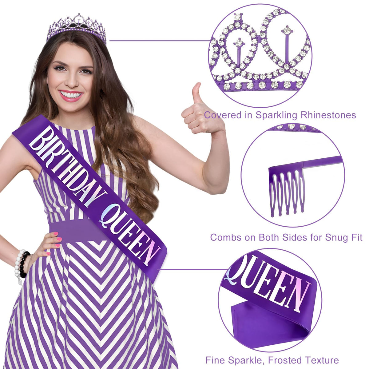 Purple Birthday Decorations for Women Girls Birthday Queen - Eiurteao Official Imagery - 6