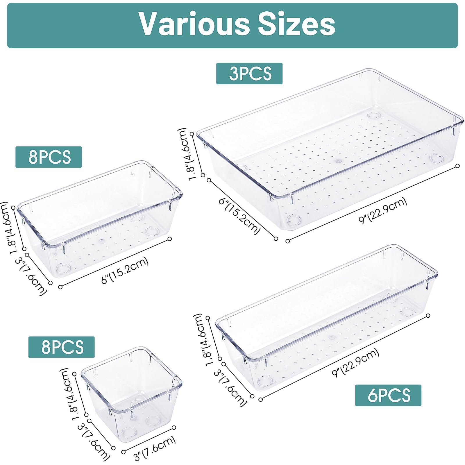 25 PCS Clear Plastic Drawer Organizer, Makeup Organizers and Storage Bins - WOWBOX Official Product View 3