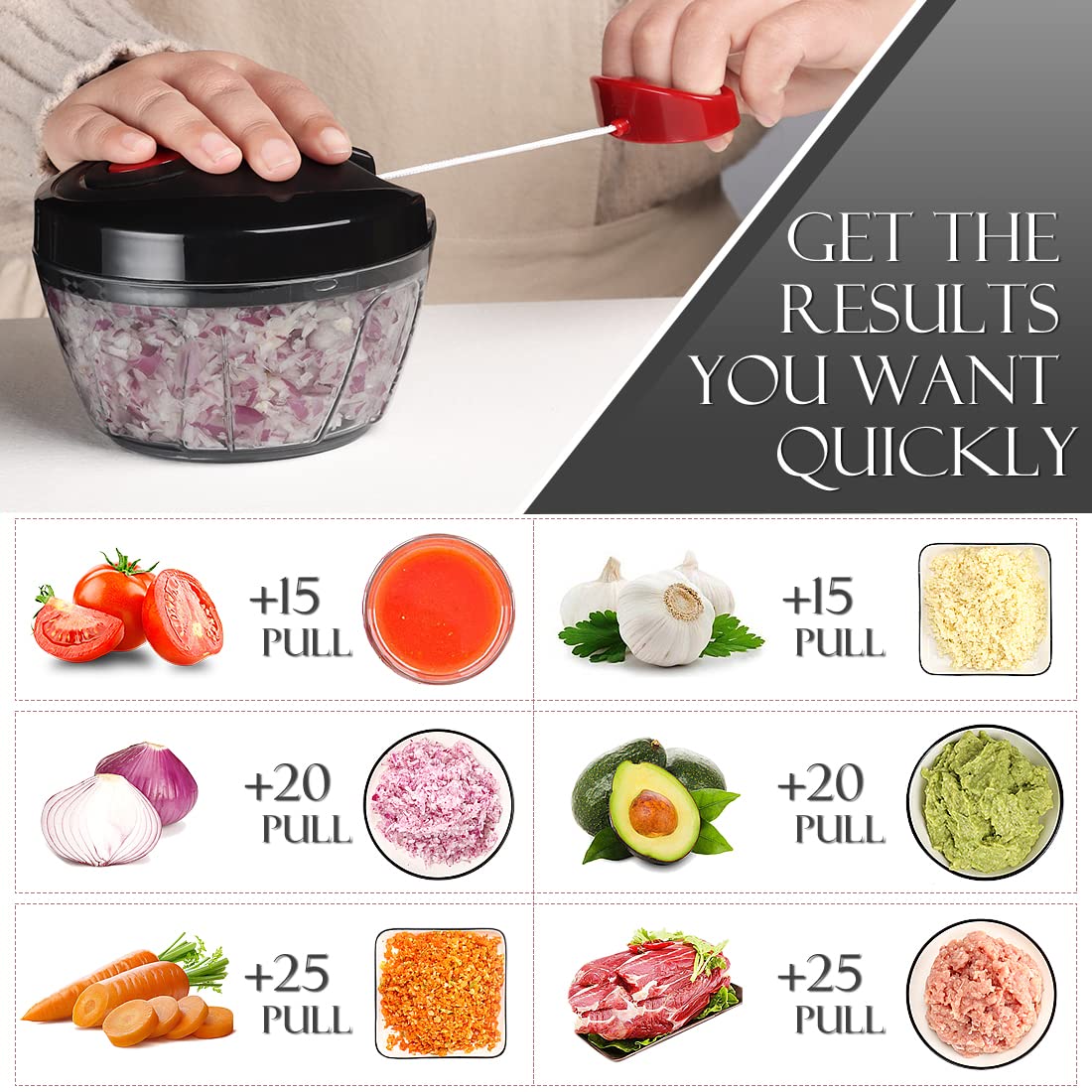 Ourokhome Manual Food Processor Vegetable Chopper, Portable Hand - Ourokhome Official Product View 3