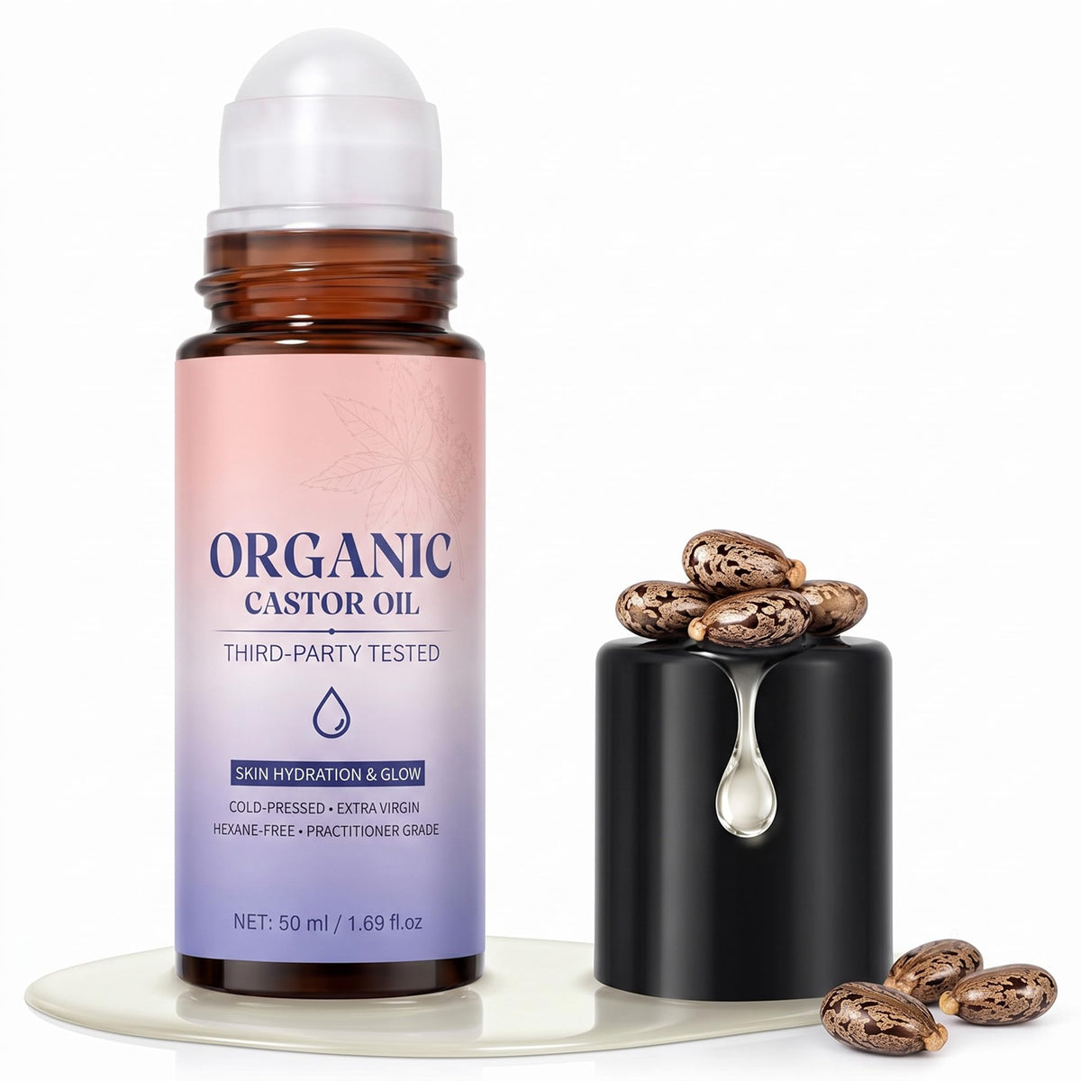 Organic Castor Oil Roll On Cold Pressed Unrefined Hexane - NEIOM Official Imagery - 2