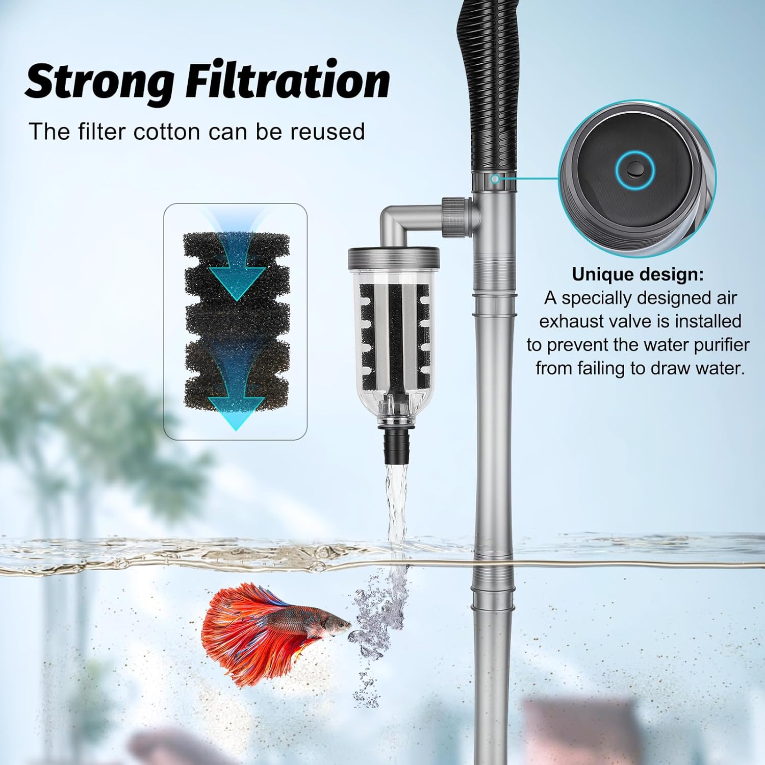 hygger 5-in-1 electric aquarium gravel cleaner with adjustable length and fish tank vacuum for cleaning and siphoning fish tanks