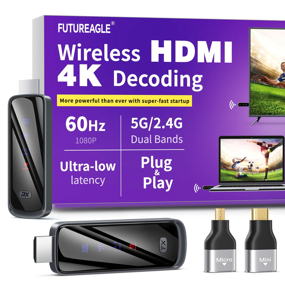 Wireless HDMI Transmitter and Receiver 328FT 100M 4K Decode - Futureagle Official Imagery - 1