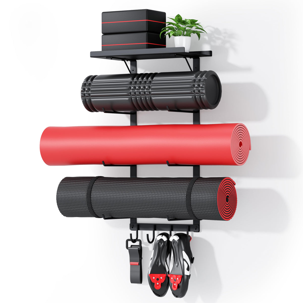 Yoga Mat Holder Wall Mount Home Gym Storage Rack with Top - PeloFamily Official Imagery - 1