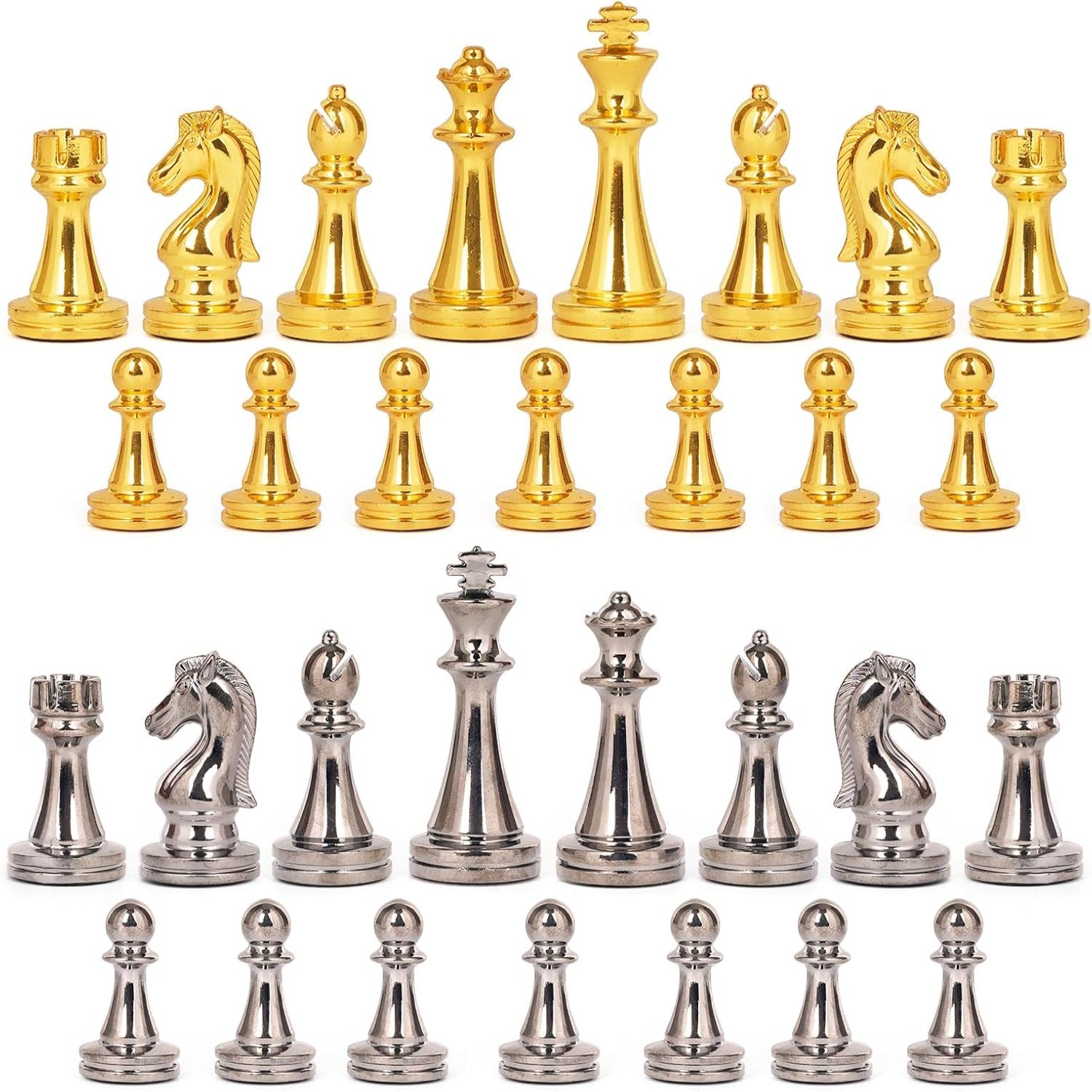 Metal chess set with marbling chessboard and metal chess pieces for adults, featuring detailed, stylish design by Agirlgle.