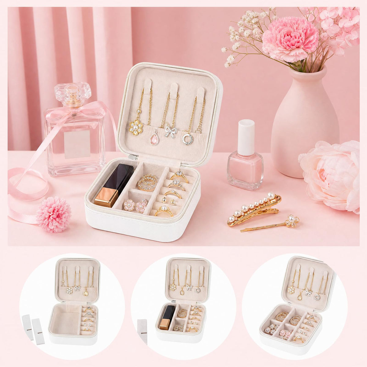 16 Pcs Mini Travel Jewelry Case PU Leather Jewelry Box - moheaaei Official Imagery - 5