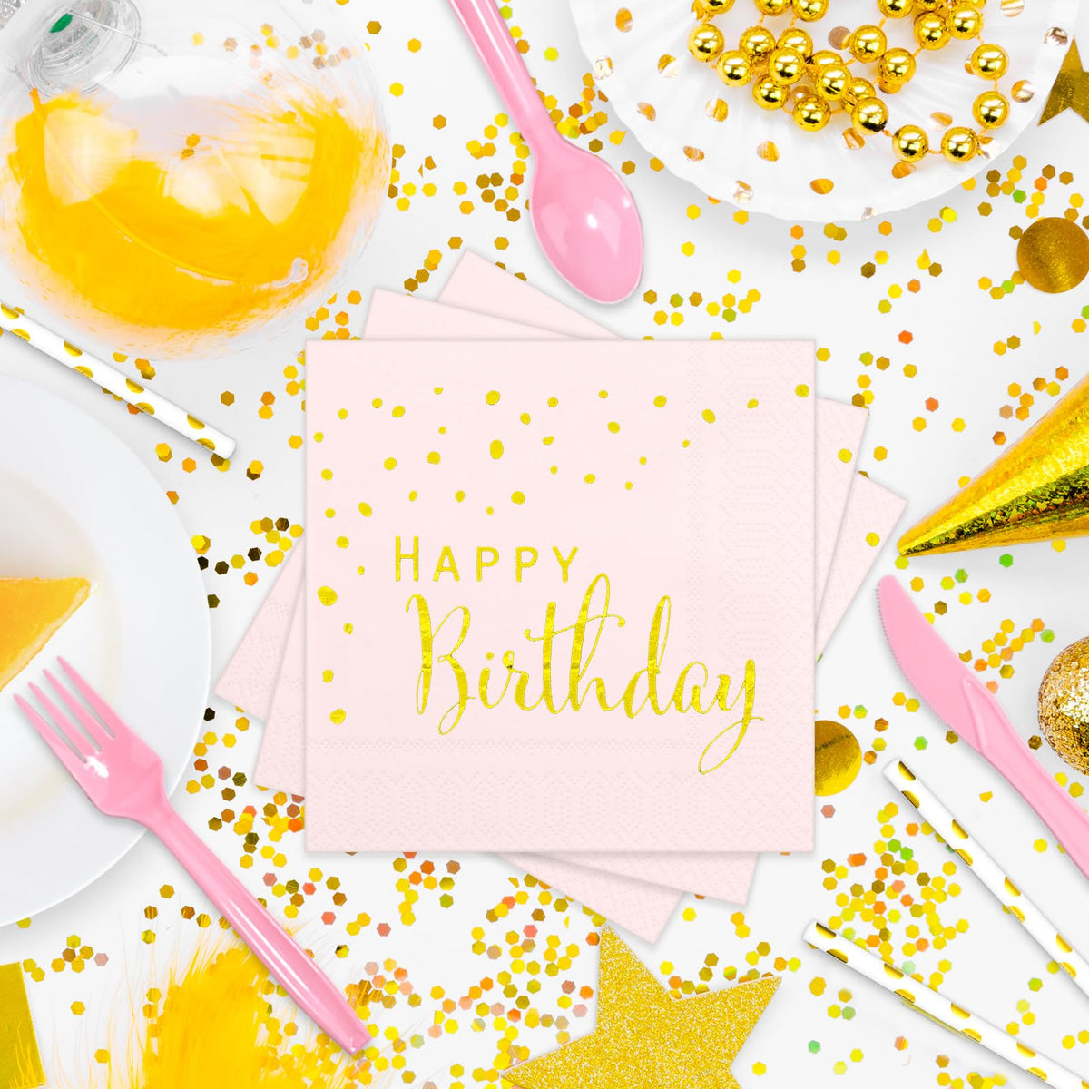 DYLIVeS 192pcs Pink Gold Dots Happy Birthday Party Pack - DYLIVeS Official Imagery - 7