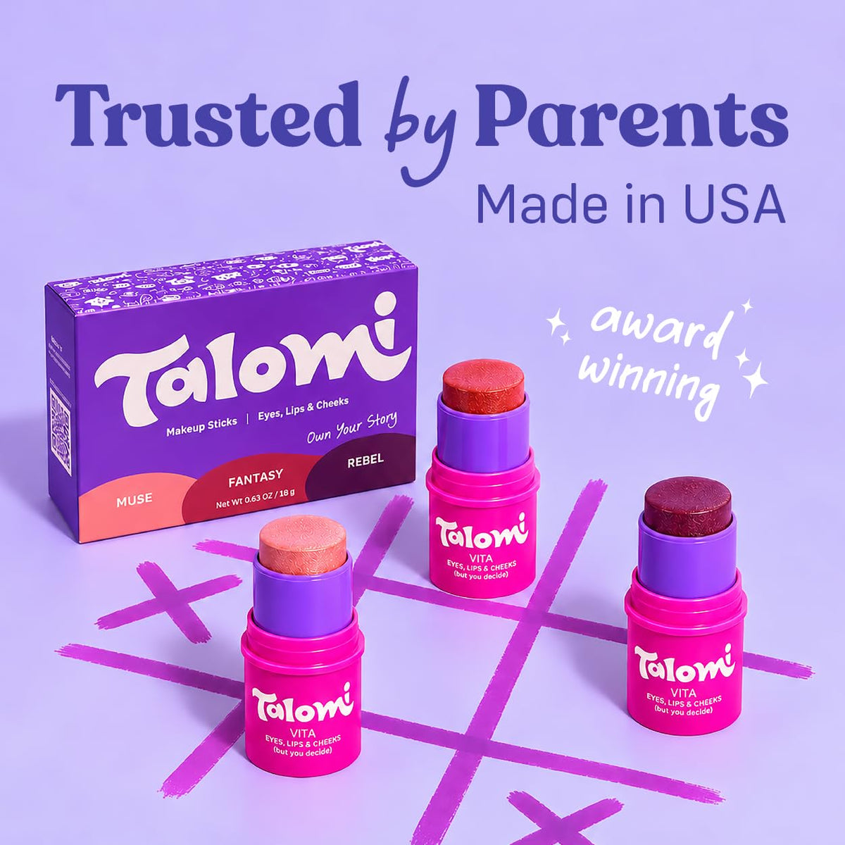 Natural Makeup Sticks for Girls Dermatologist Tested 3 Piece - TALOMI Official Imagery - 8