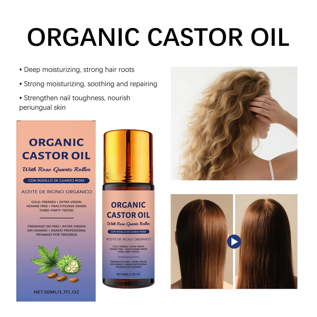 2 Pcs Organic Castor Oil with Rose Quartz Roller 100 Pure - JISKG Official Imagery - 7