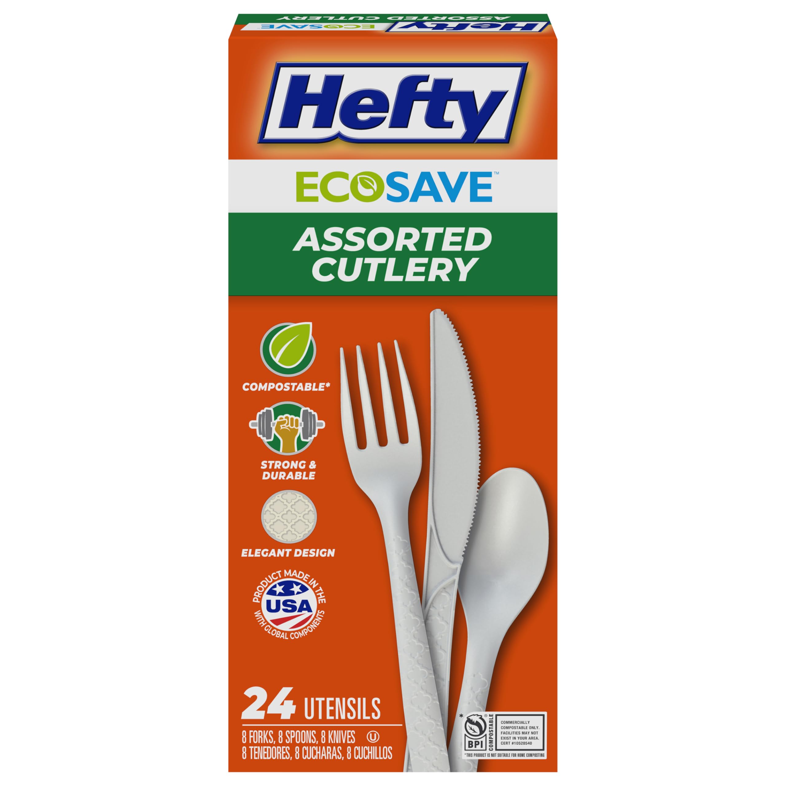 Hefty ECOSAVE Compostable Assorted Cutlery Set, 8 Forks, 8 - Product Imagery