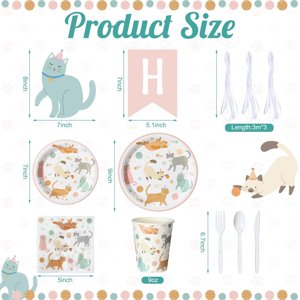 Qinyoung 176 Pcs Cat Birthday Party Supplies Disposable - Qinyoung Official Imagery - 4