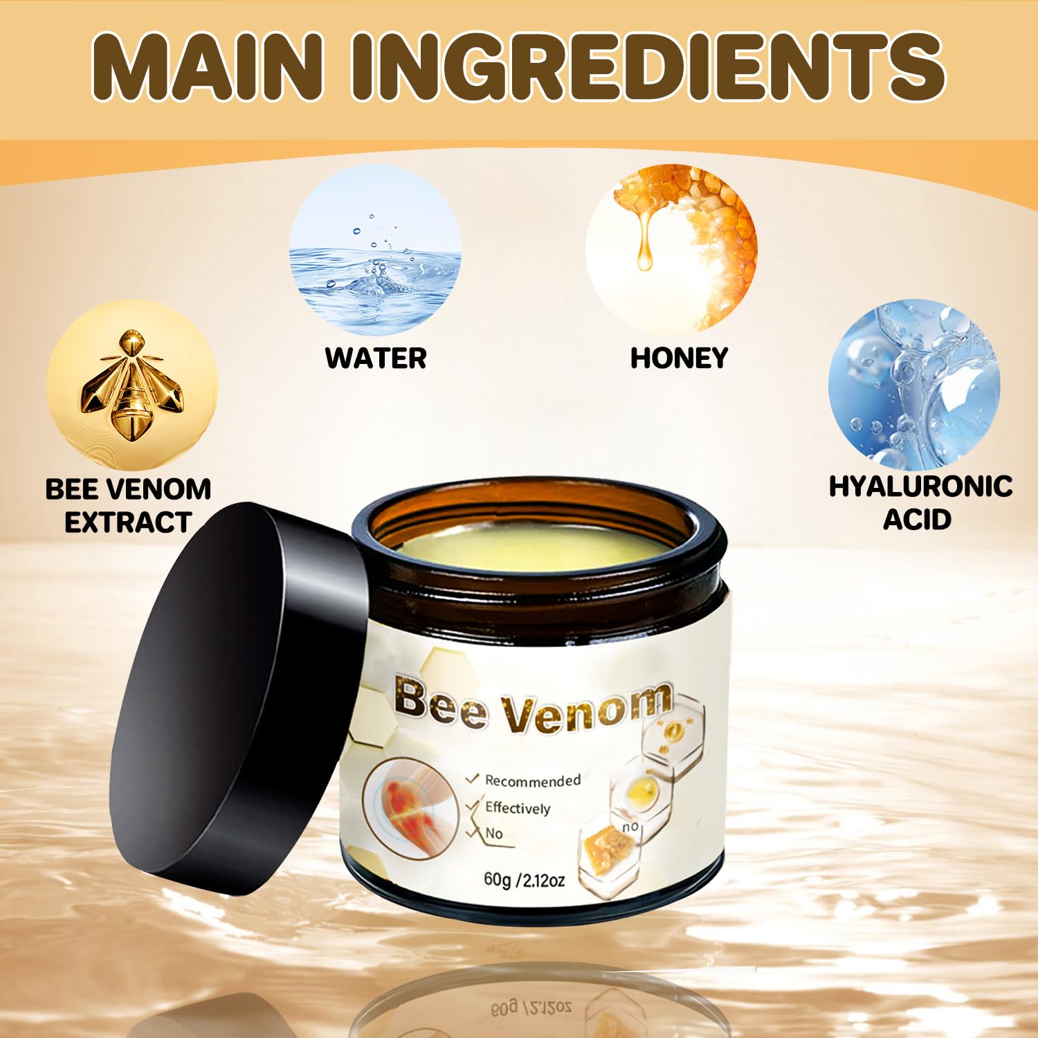 KEBEGE 2-pack bee venom cream, advanced skin moisturizer for back, neck, hands, and feet, in a white jar with green lid.