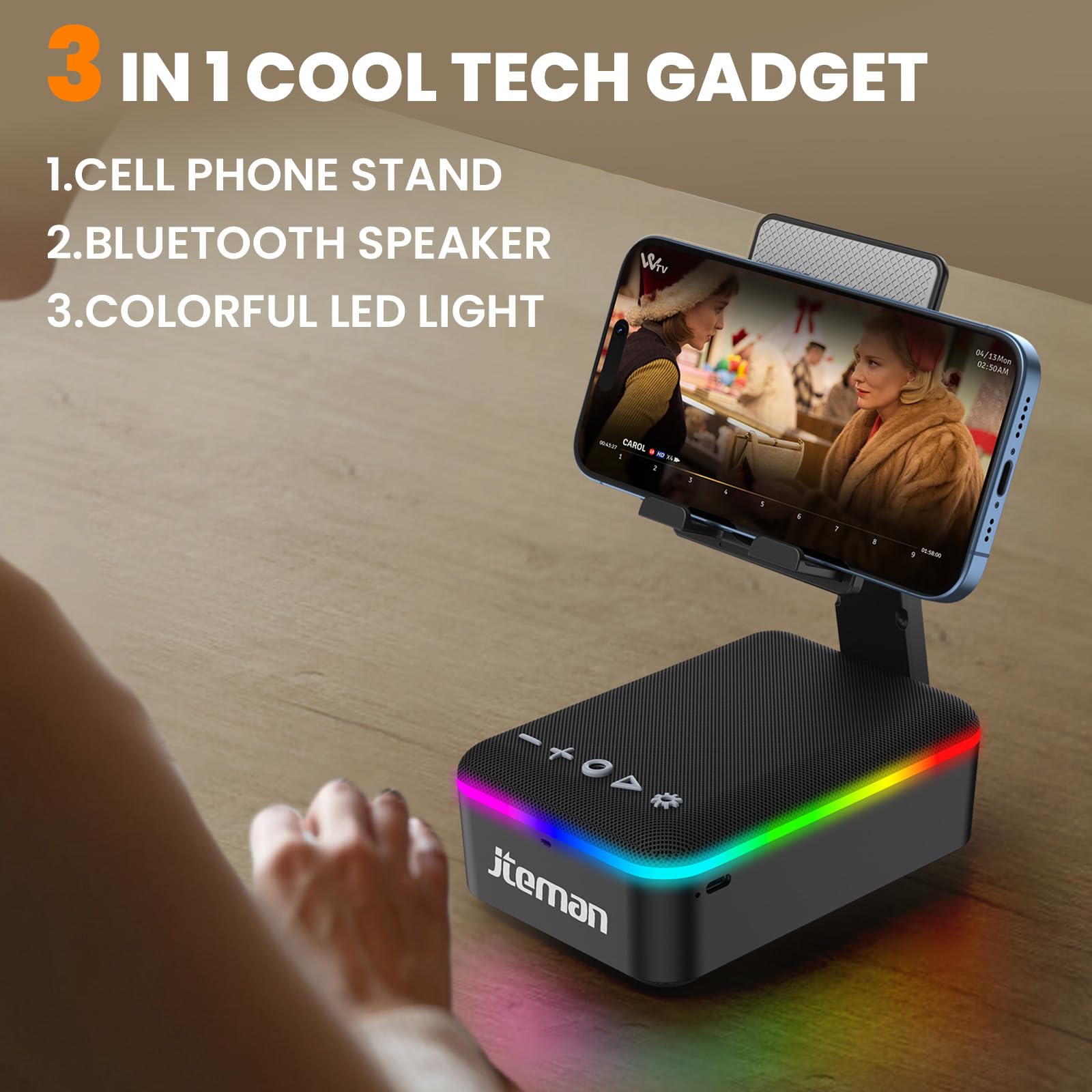 JTEMAN Gifts for Men Women,Cell Phone Stand with Bluetooth Speaker,LED - View 2