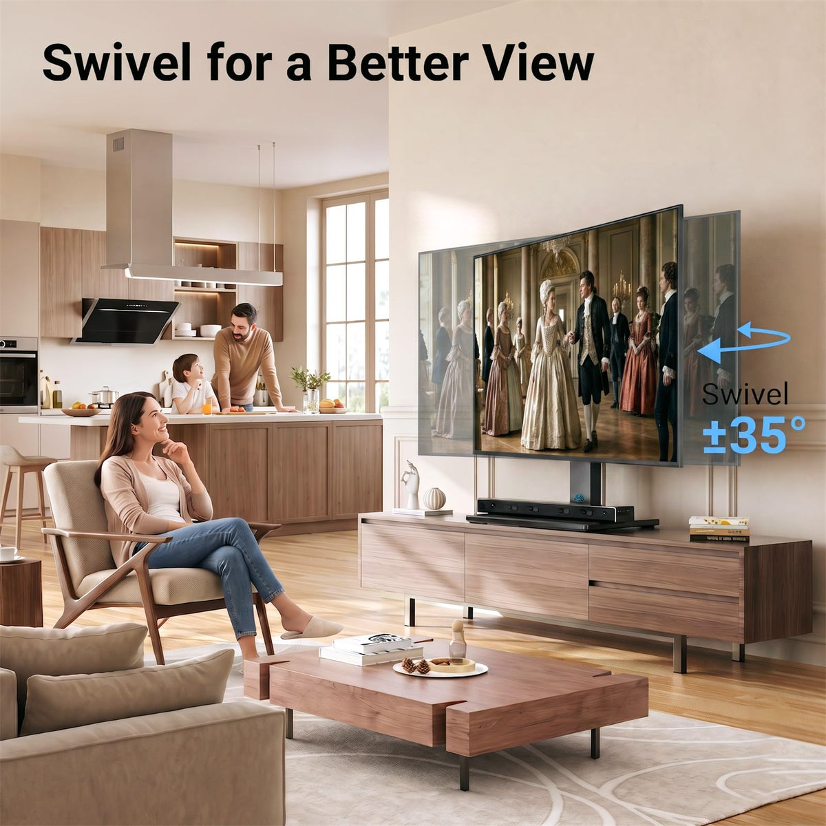 PERLESMITH Universal Swivel TV Stand for 32 75 inch TVs to - PERLESMITH Official Imagery - 4