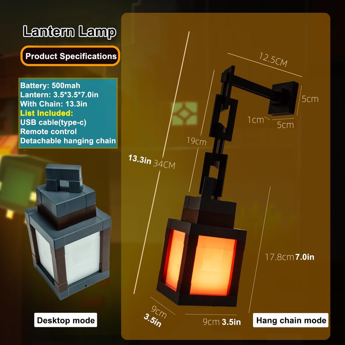 Pixelated Lantern Night Light for Kids Glow LED 16 Colors - LIKEGOR Official Imagery - 7